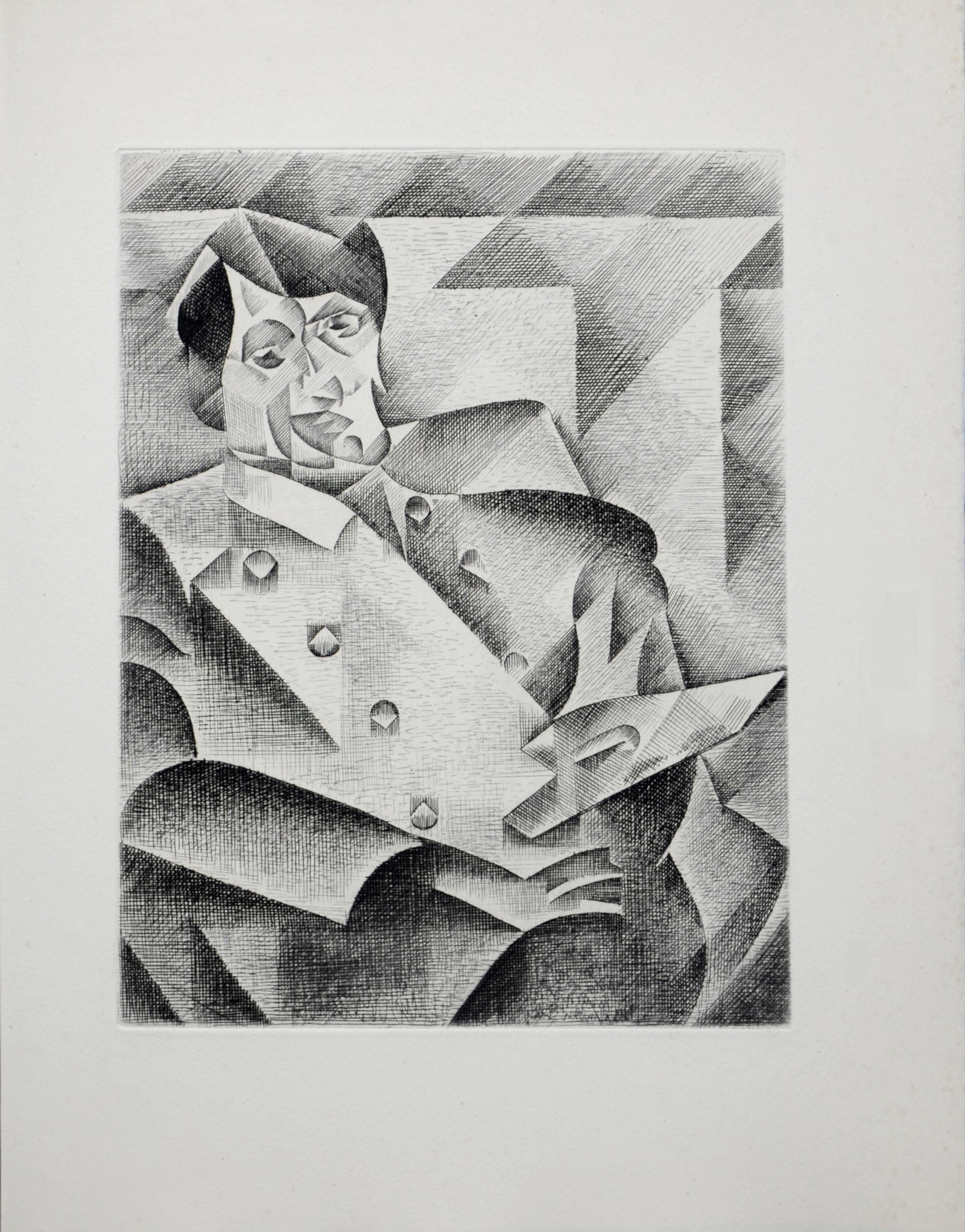 Juan Gris - Portrait de Picasso, 1947: Juan Gris (1887-1927) Portrait de Picasso, 1947 Etching and drypoint on pur fil Lana paper. With "Lana Pur Fil" watermark lower right. Dimensions: +Size of the sheet : 25.5 x 20 cm /10 x 7.8 in. +Size