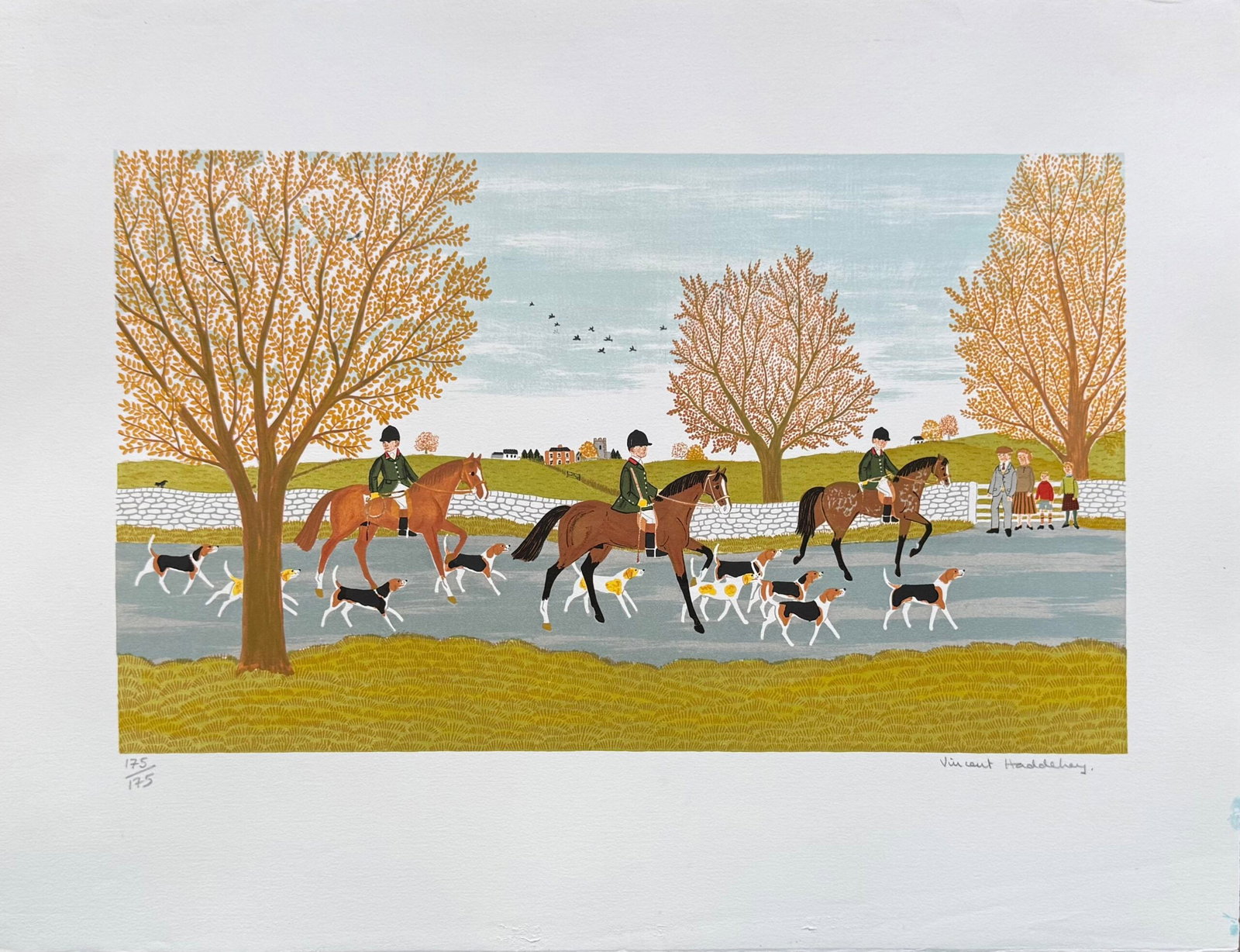 Vincent HADDELSEY : La Chasse a courre, n.d. (signed): Vincent Haddelsey (1934–2010) La Chasse a courre (The Hunt), n.d. Original lithograph printed in colours on wove paper Numbered 175/175 in pencil lower left, signed "Vincent Haddelsey" in pencil low