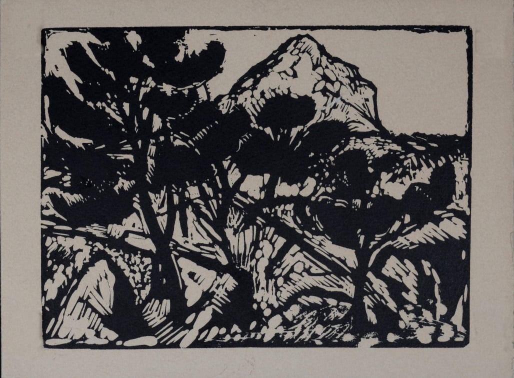 Jacques Hallez (1923-2021) : Hommage a Cezanne, La Montagne Sainte Victoire, 1996: Jacques Hallez (1923-2021) Hommage a Cezanne, La Montagne Sainte Victoire, 1996 Original woodcut (greeting card) on vellum paper. Dimensions: + Size of the card : 24 x 18 cm / 9,4 x 7 in. + Size of ca