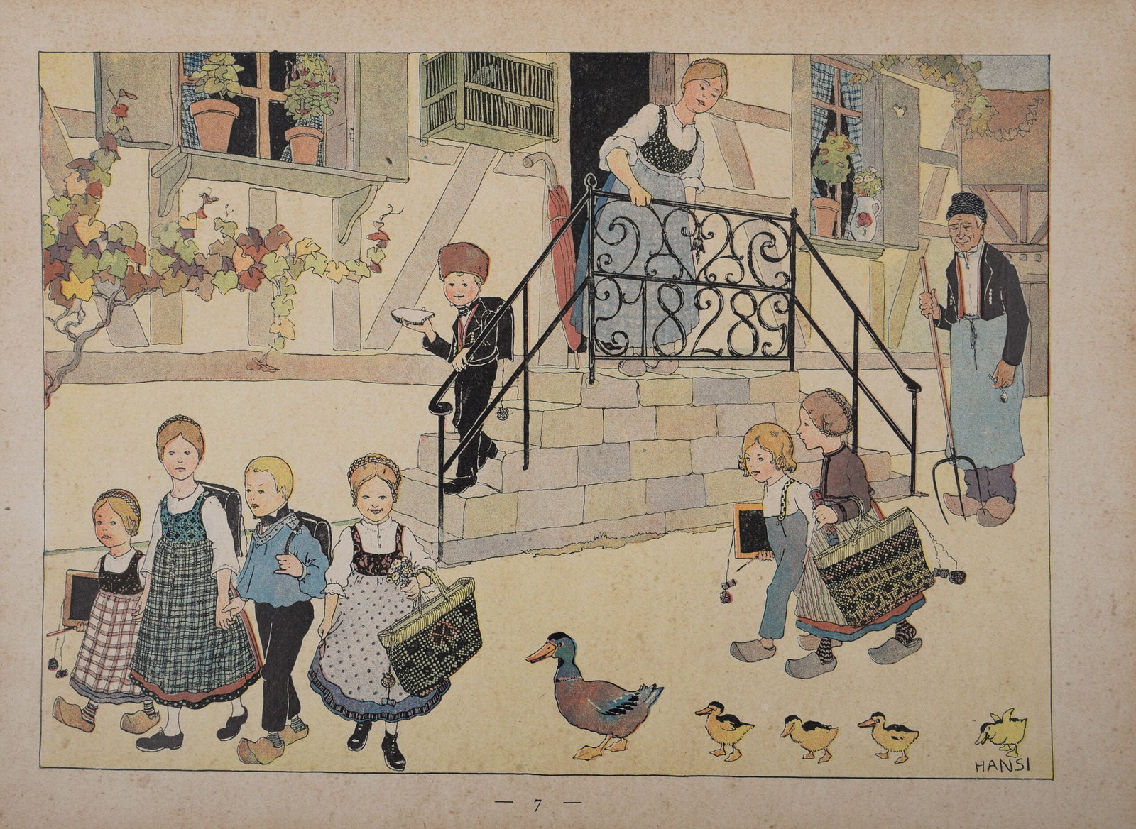 Jean-Jacques Waltz alias Hansi : Depart pour l'ecole, 1913 - Plate-Signed (1 of 5)