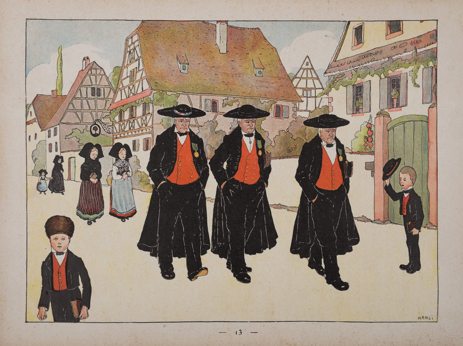 Jean-Jacques Waltz alias Hansi : Les veterans, 1913 - Hand-signed: Jean-Jacques Waltz alias Hansi (1873-1951) Les veterans, 1913 Original chromo-lithograph in colors on wove paper. Plate-signed. Dimensions : + Size of the sheet : 23,5 x 32 cm / 9,2 x 12,6 in. From th