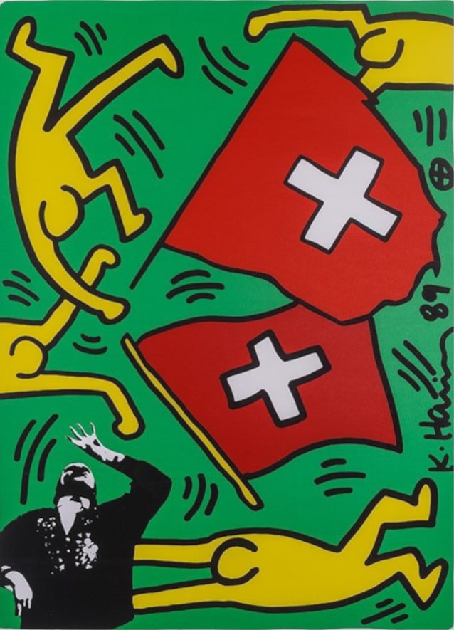 Keith Haring - August 1 1991 (Switzerland 700 years), 1991 Very large!: Keith Haring (1958-1990) August 1 1991 (Switzerland 700 years), 1991 Very large silkscreen on paper. Signed on the plate in the right margin. Dimensions: + Size of the sheet: 100 x 70 cm / 39,3 x 27,5