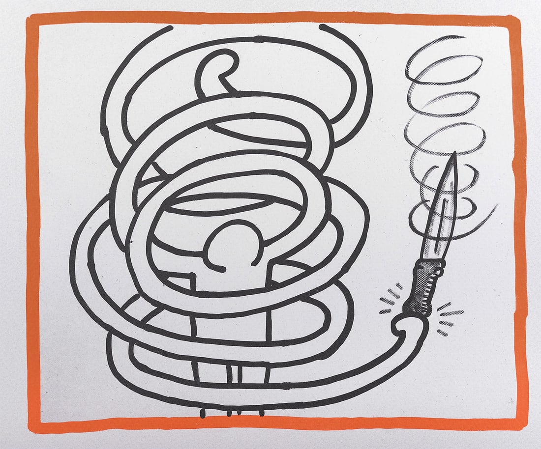 Keith Haring - Against all Odds : Untitled, 1990: Keith Haring (1958-1990) Untitled, 1990 Original lithograph on acid-free Rivoli paper. The edition consists of 2500 hardcover copies. The plate itself is unsigned and not numbered. Dimensions: + Size 