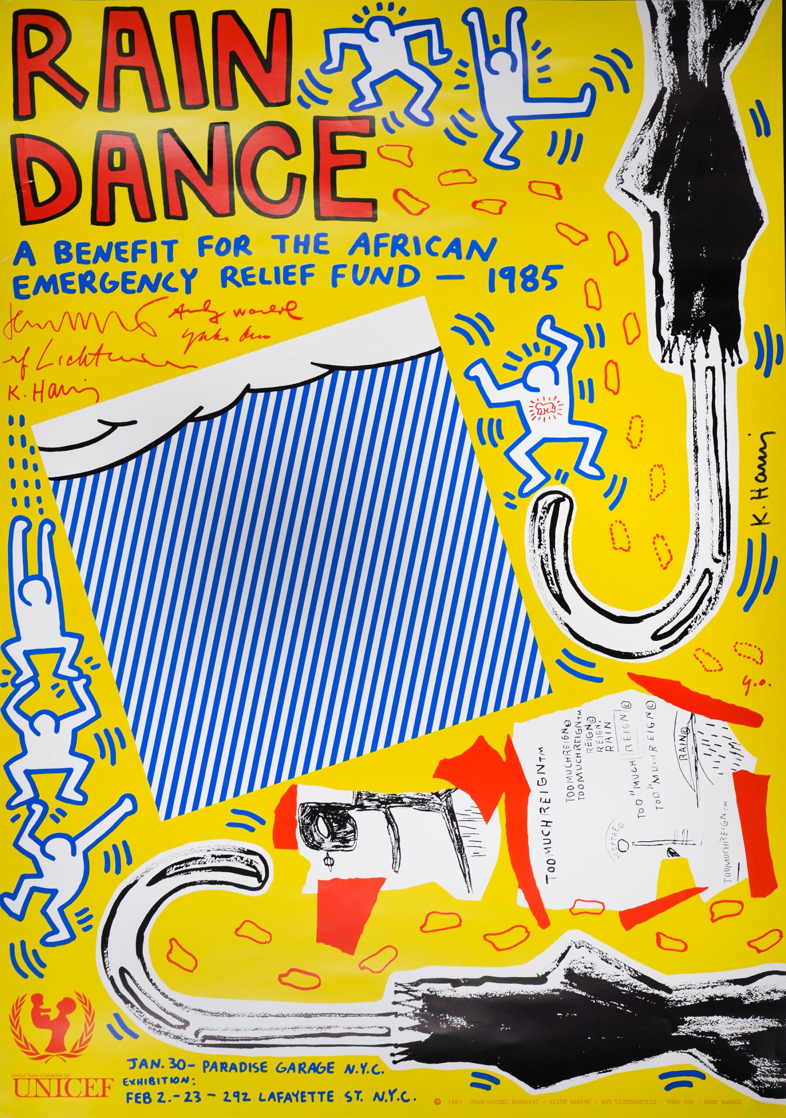 Keith Haring (Warhol, Basquiat, Lichtenstein and Yoko Ono) : Rain Dance, 1985 (hand signed) (1 of 6)