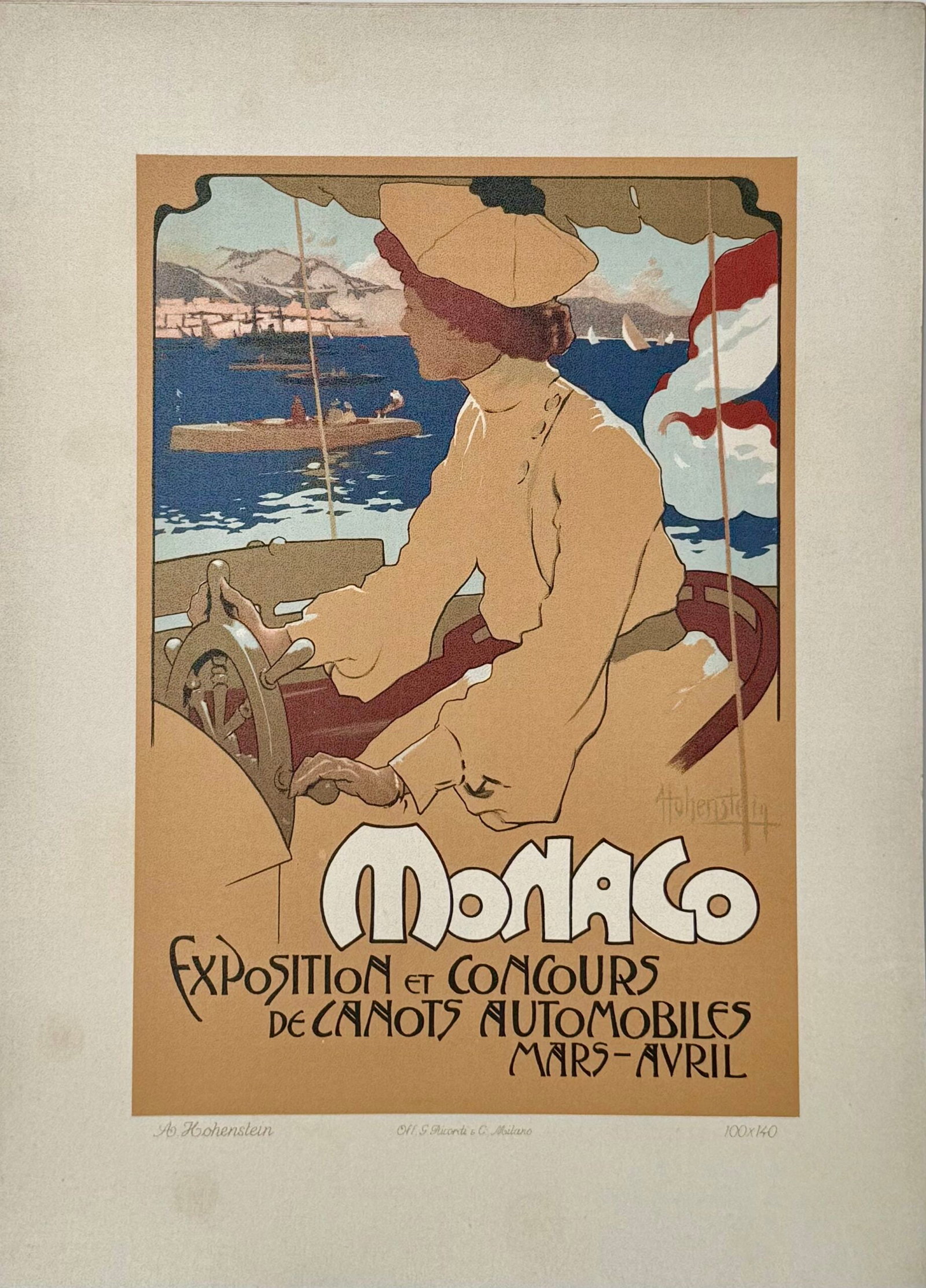 Adolfo Hohenstein - Monaco, 1914: Adolfo Hohenstein (1854-1928) Monaco, 1914 Lithograph on thick paper. Scarce lithograph from the iconic portfolio Ricordi! Dimensions: +Size of the sheet: 36 x 26 cm / 14.17 × 10.24 in. Printed in 19
