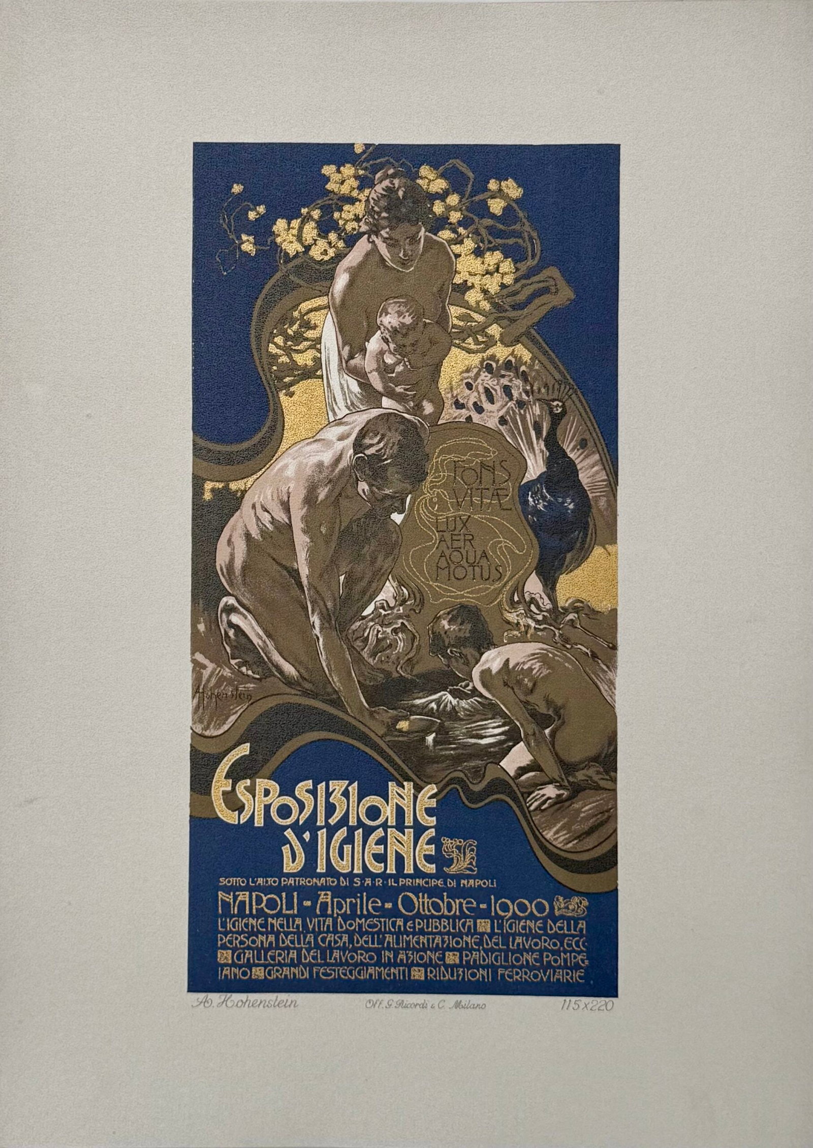 Adolfo Hohenstein - Esposizione d'Igiene, 1914: Adolfo Hohenstein (1854-1928) Esposizione d'Igiene, 1914 Lithograph on thick paper. Scarce lithograph from the iconic portfolio Ricordi! Dimensions: +Size of the sheet: 36 x 26 cm / 14.17 × 10.24 in.