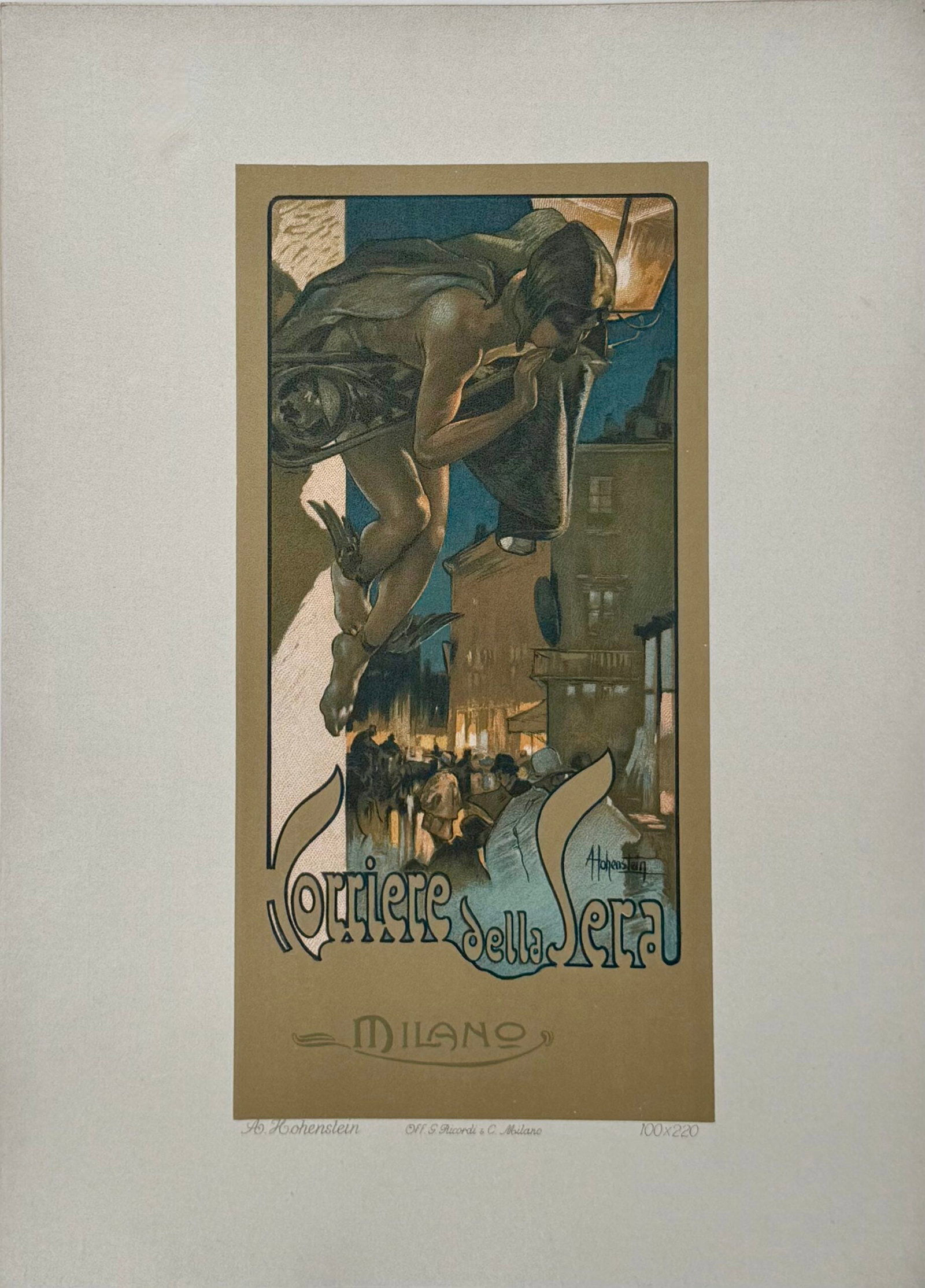 Adolfo Hohenstein - Esposizione d'Igiene, 1914 (Copie): Adolfo Hohenstein (1854-1928) Esposizione d'Igiene, 1914 Lithographie sur papier epais. Rare lithographie de l'iconique portfolio Ricordi ! Dimensions : +Taille de la feuille : 29 x 21,5 cm / 11,4 x 8