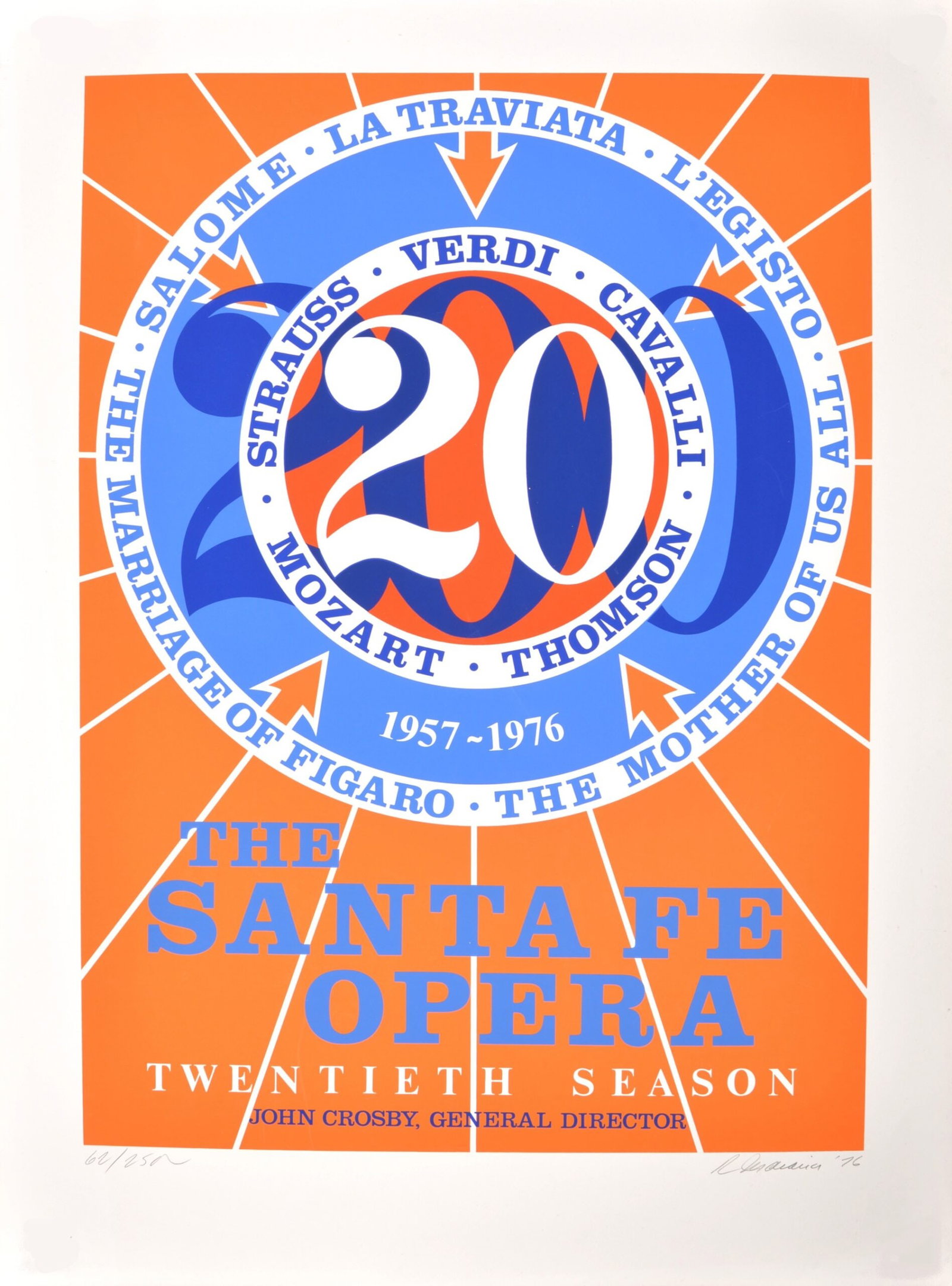 Robert Indiana : Santa Fe, 1976 - Hand-signed: Robert Indiana (1928-2018) Santa Fe, 1976 Large silkscreen in colors on speckled wove paper Hand-signed, dated and numbered 62/250 along the lower edge. Dimensions : +Size of the sheet: 95.2 x 68,6 cm