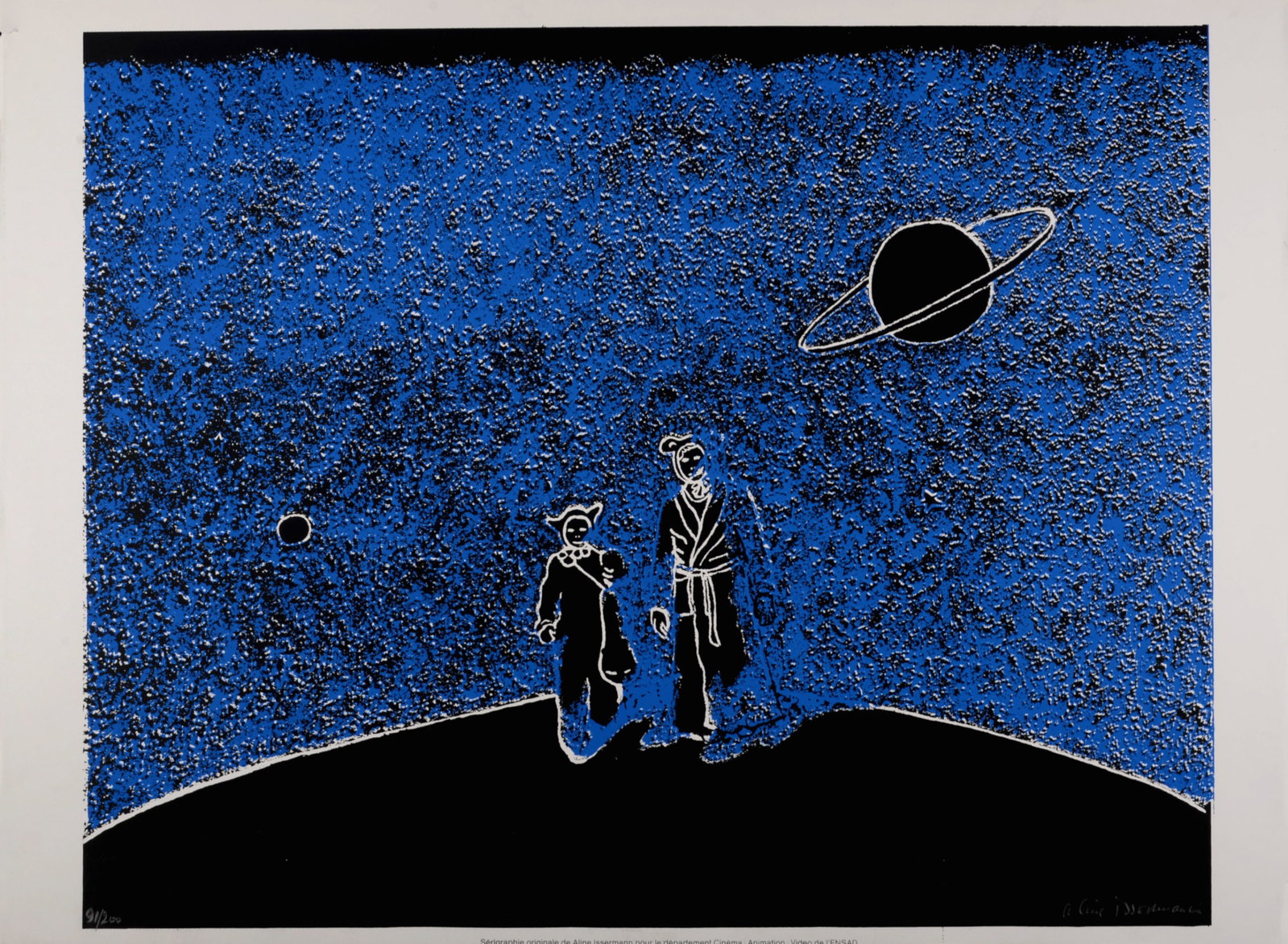 Aline Issermann : Scene figurative, 1987 - Hand-signed: Aline Issermann Scene figurative, 1987 Original silkscreen on paper. Hand-signed in pencil & numbered 91/200. The art print is justified in the plate in the bottom margin (Serigraphie originale de Ali