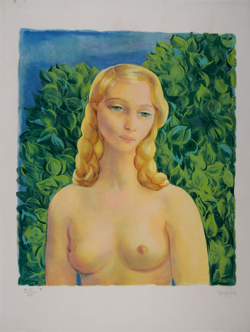 Moise Kisling (After) : Buste d'Eve, 1951: Moise Kisling (After) Buste d'Eve, 1951 Lithograph in colors in Arches paper, after a painting by Moise Kisling. Annotated in pencil "H.C." (Hors commerce) and numbered V/25 Hand-signed in pencil by J