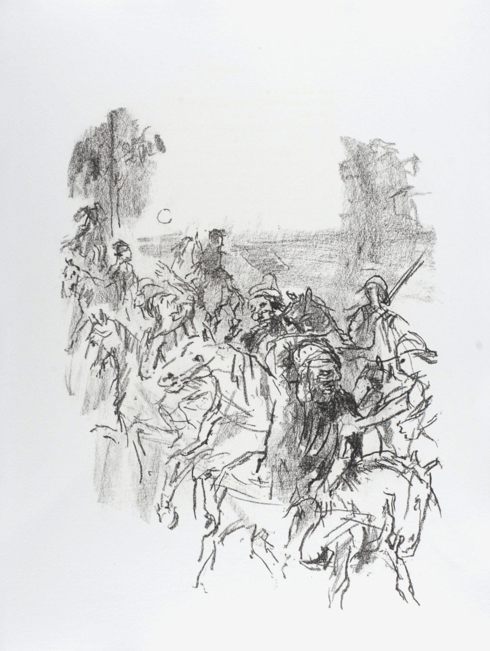 Oskar Kokoschka - Lear and his men leaving Goneril's castle, 1963: Oskar Kokoschka (1886-1980) Lear and his men leaving Goneril's castle, 1963 Lithograph on Handmade Crisbrook paper. Dimensions: + Size of the sheet: 45,5 x 36 cm / 17,9 x 14,2 in. + Size of the image: