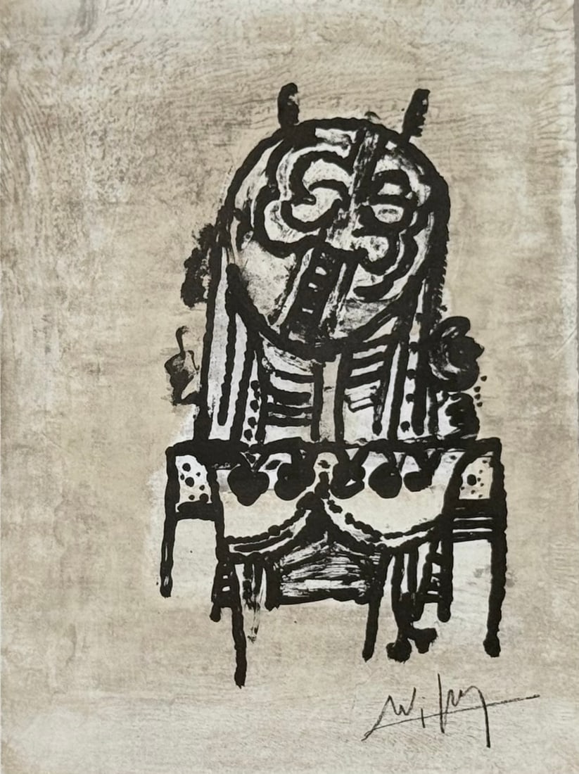 Wifredo Lam : Neujahrskarte der Erker-Galerie, 1978: Wifredo Lam (1902-1982) Neujahrskarte der Erker-Galerie (untitled) — New Year's card of the Erker-Galerie, 1978 Original lithograph on Butten (laid) paper, published as the New Year's greeting card 