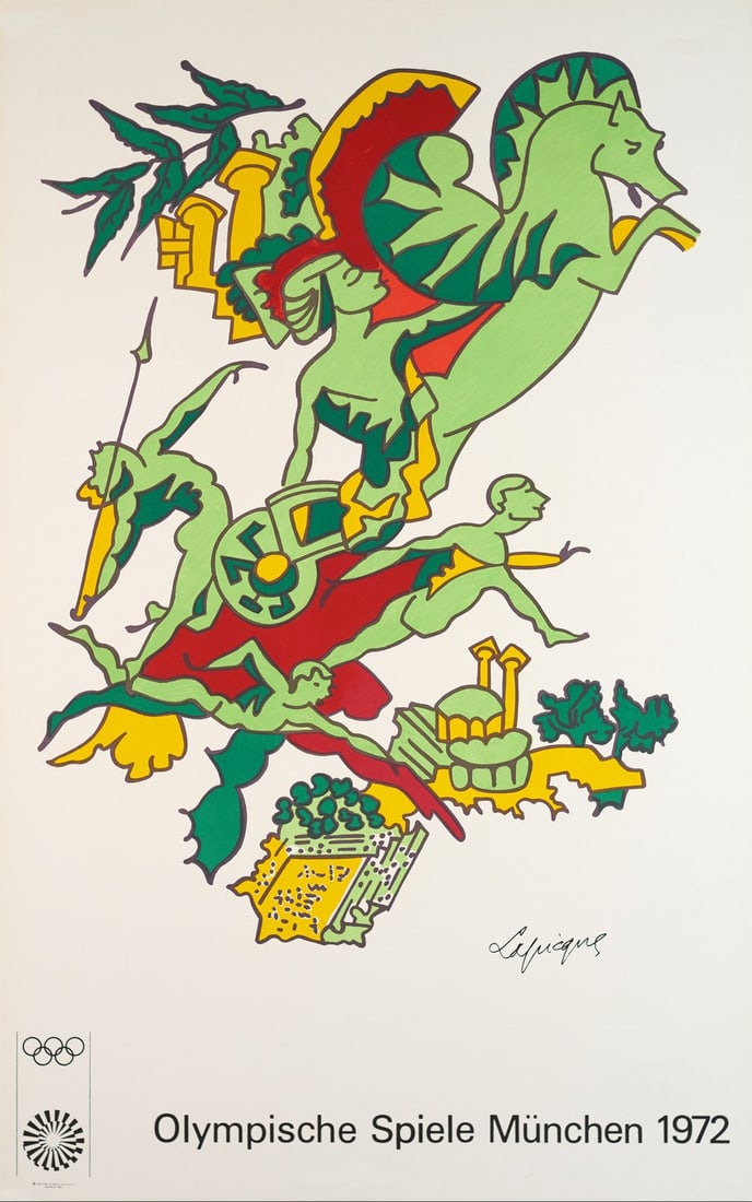 Charles Lapicque - Olympische Spiele Munchen, 1972: Charles Lapicque (1898-1988) Olympische Spiele Munchen, 1972 Large lithograph poster on paper. Signed on the plate lower right margin. Dimensions : + Size of the sheet: 101 x 64 cm / 39,7 x 25,1 in. +