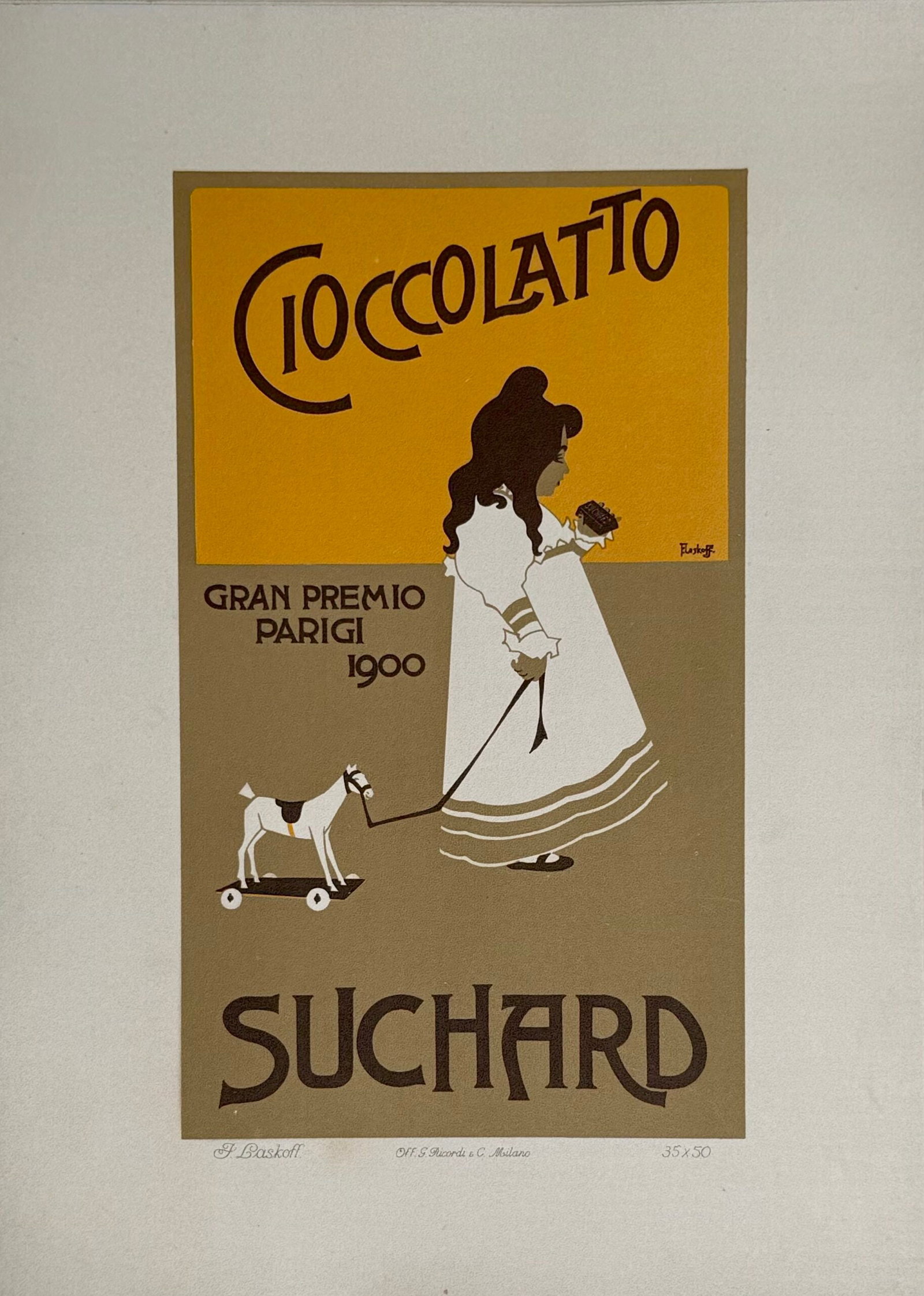 Franz Laskoff - Suchard, 1914: Franz Laskoff Suchard, 1914 Lithograph on thick paper. Scarce lithograph from the iconic portfolio Ricordi! Dimensions: +Size of the sheet: 36 x 26 cm / 14.17 × 10.24 in. Printed in 1914 by Ricordi &