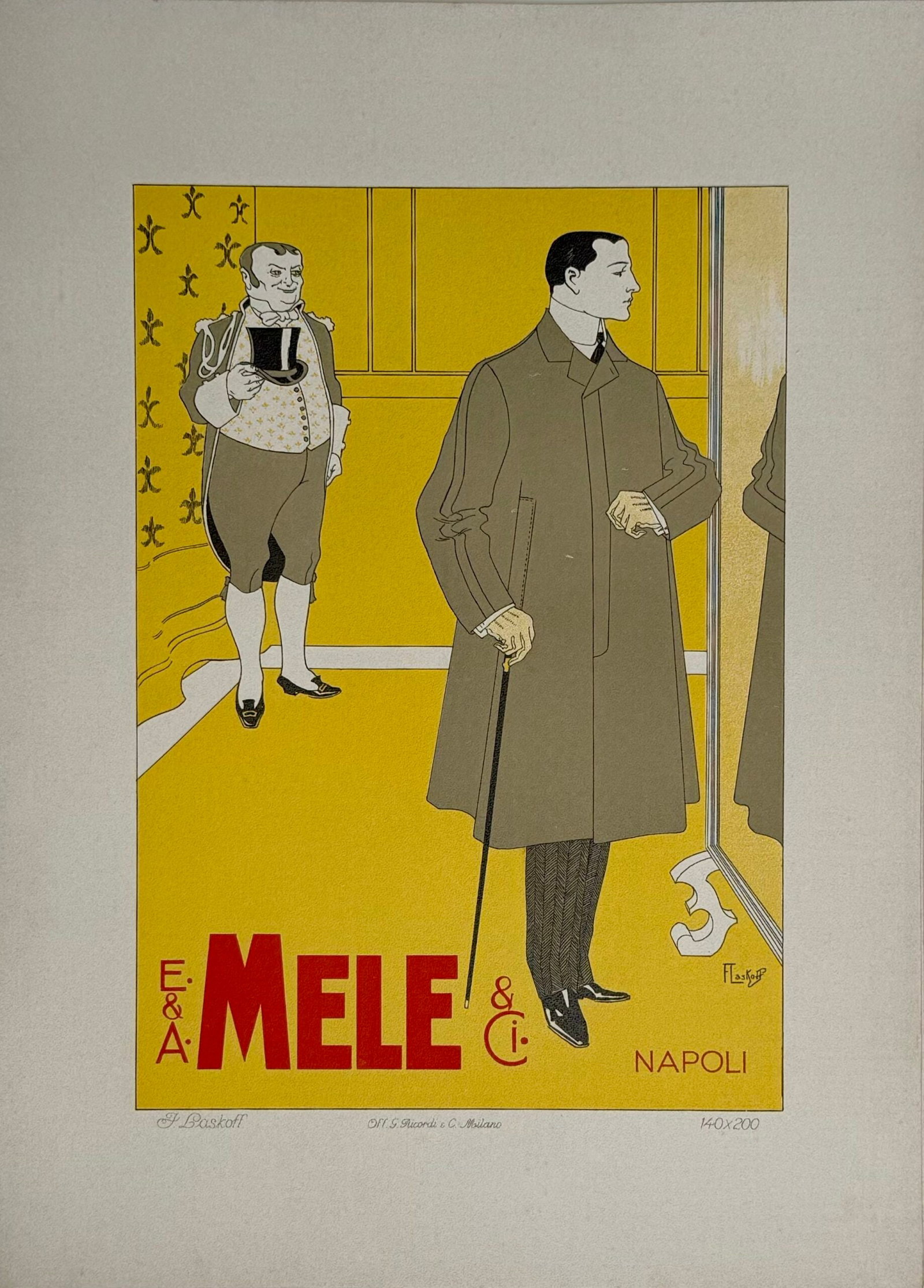 Franz Laskoff - Mele, 1914 (Ricordi Poster Portfolio): Franz Laskoff Mele, 1914 Lithograph on thick paper. Scarce lithograph from the iconic portfolio Ricordi! Dimensions: +Size of the sheet: 36 x 26 cm / 14.17 × 10.24 in. Printed in 1914 by Ricordi & C,