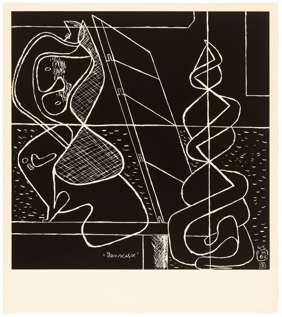 Le Corbusier : La mer est toujours presente : Danseuse, 1962: LE CORBUSIER (Charles-Edouard Jeanneret, called) (1887–1965) Danseuse, 1962 Original lithograph in black (Atelier Michel Casse, Paris; published by Editions Forces-Vives, Geneva), — plate from the