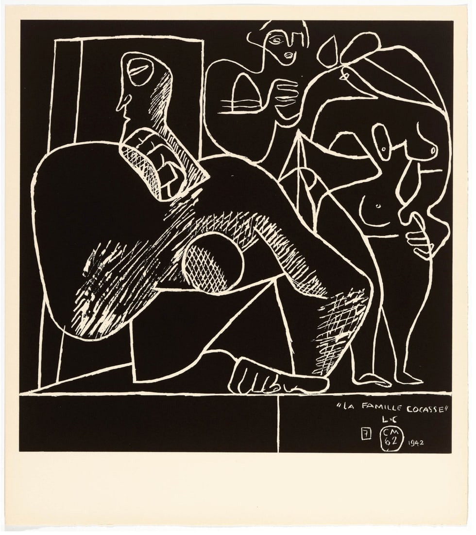 Le Corbusier : La mer est toujours presente : La famille cocasse, 1962: LE CORBUSIER (Charles-Edouard Jeanneret, called) (1887–1965) La famille cocasse, 1962 Original lithograph in black (Atelier Michel Casse, Paris; published by Editions Forces-Vives, Geneva), — plat