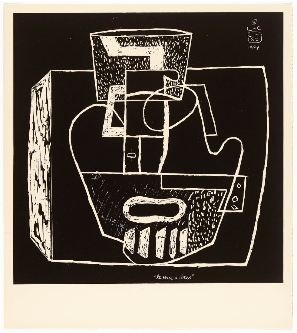 Le Corbusier : La mer est toujours presente : Le verre a cotes, 1962: LE CORBUSIER (Charles-Edouard Jeanneret, called) (1887–1965) Le verre a cotes, 1962 Original lithograph in black (Atelier Michel Casse, Paris; published by Editions Forces-Vives, Geneva), — plate 