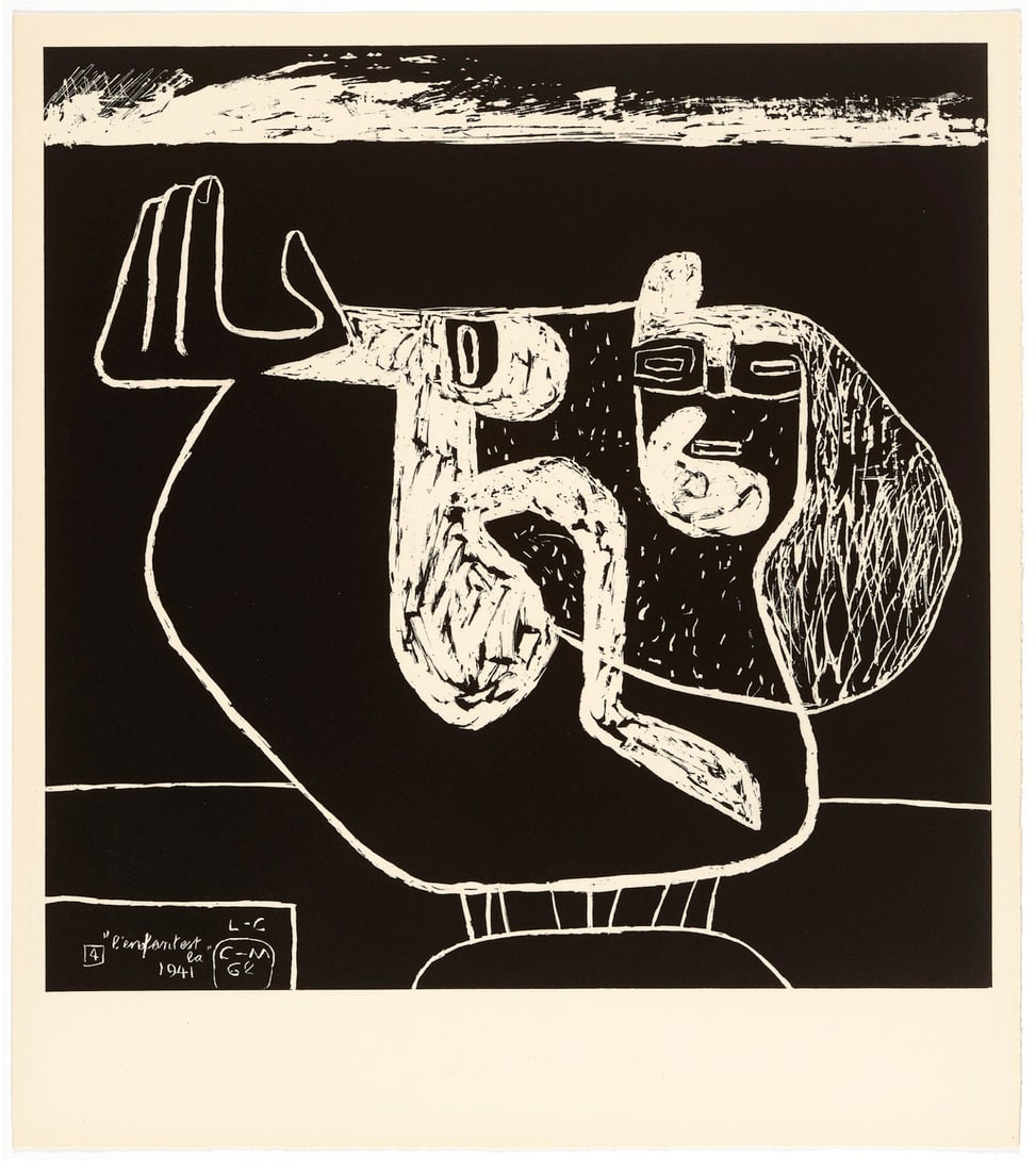 Le Corbusier : La mer est toujours presente : pl. 4, 1962: LE CORBUSIER (Charles-Edouard Jeanneret, called) (1887–1965) pl. 4, 1962 Original lithograph in black (Atelier Michel Casse, Paris; published by Editions Forces-Vives, Geneva), — plate from the po