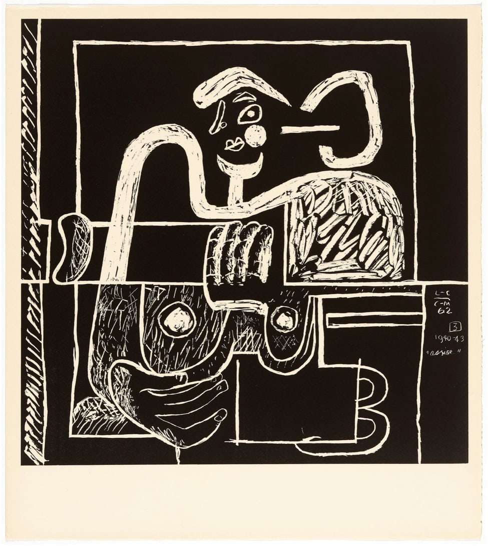 Le Corbusier : La mer est toujours presente : pl. 3, 1962: LE CORBUSIER (Charles-Edouard Jeanneret, called) (1887–1965) pl. 3, 1962 Original lithograph in black (Atelier Michel Casse, Paris; published by Editions Forces-Vives, Geneva), — plate from the po