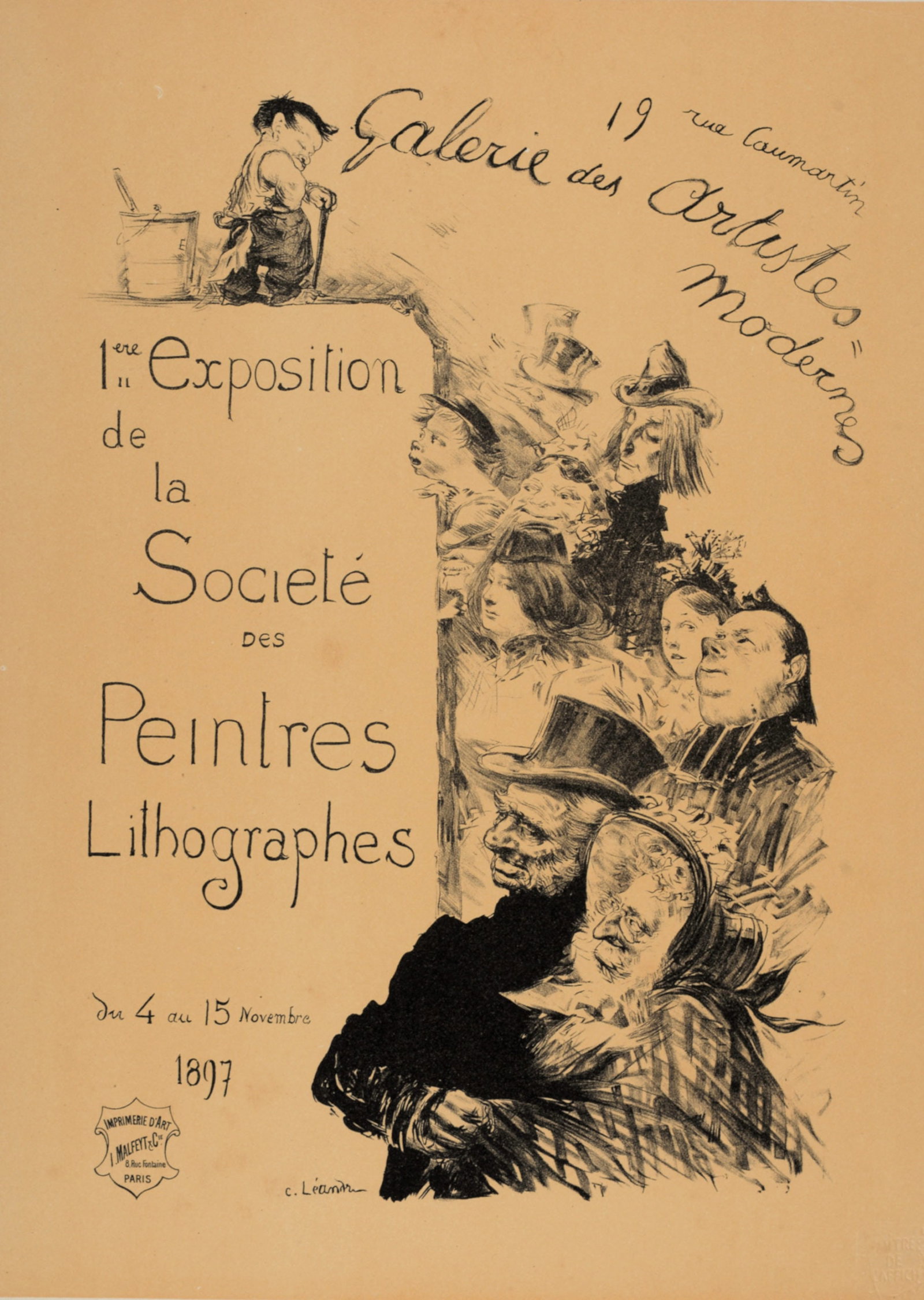 Charles Leandre - Les Maitres de l'Affiche : 1ere Exposition de la Societe des Peintres: Charles Leandre (1862-1930) Galerie des Artistes Modernes, 1900 Les Maitres de L’Affiche : PL. 206 Lithograph on wove paper. Signed on the plate lower right margin. Dimensions : + Size of the sheet 