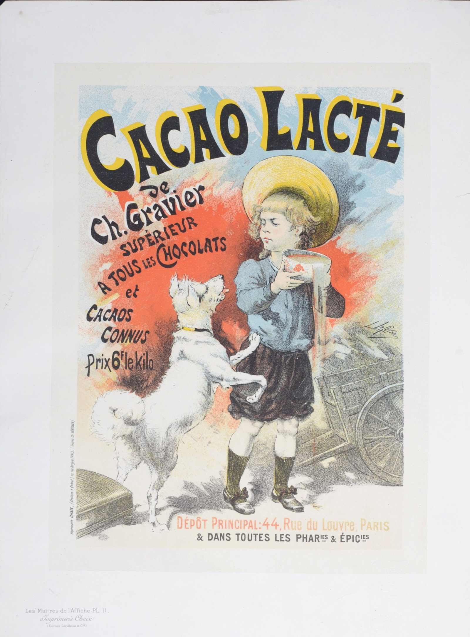 Lucien Lefevre - Les Maitres de l’Affiche : Cacao Lacte, 1896: Lucien Lefevre (1850-1902) Cacao Lacte, 1896 Lithograph on Japan paper. Signed on the plate lower left. Plate #11 Blind stamp "Les Maitres de l'Affiche, Imprimerie Chaix" on the bottom right corner. D