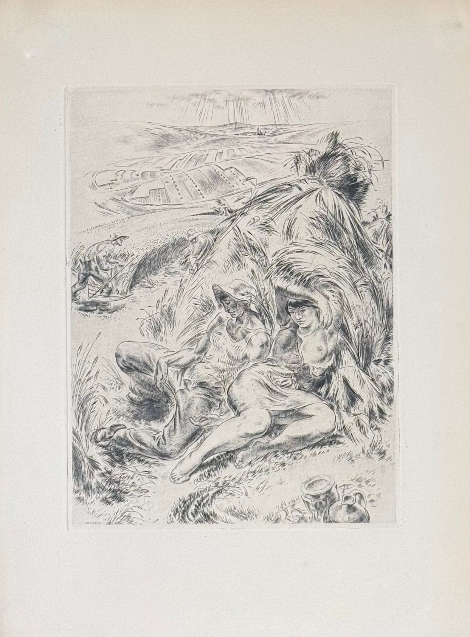 Paul Lemagny : Les Moissons, 1945: Paul Lemagny Les Moissons, 1945 Etching on Marais wove paper from the portfolio "La Gravure sur Cuivre", plate signed. Dimensions: + Size of the sheet : 38 × 28 cm / 115 × 11 in From an edition of 3