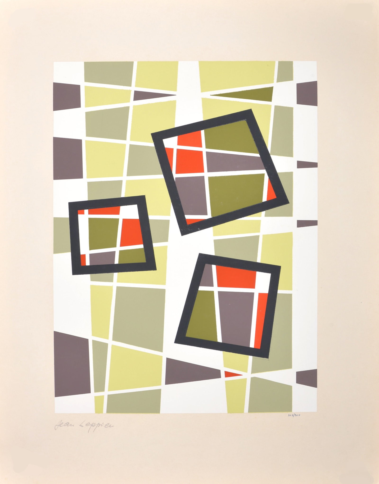 Jean Leppien : Composition, 1954 - Hand-signed (1 of 5)