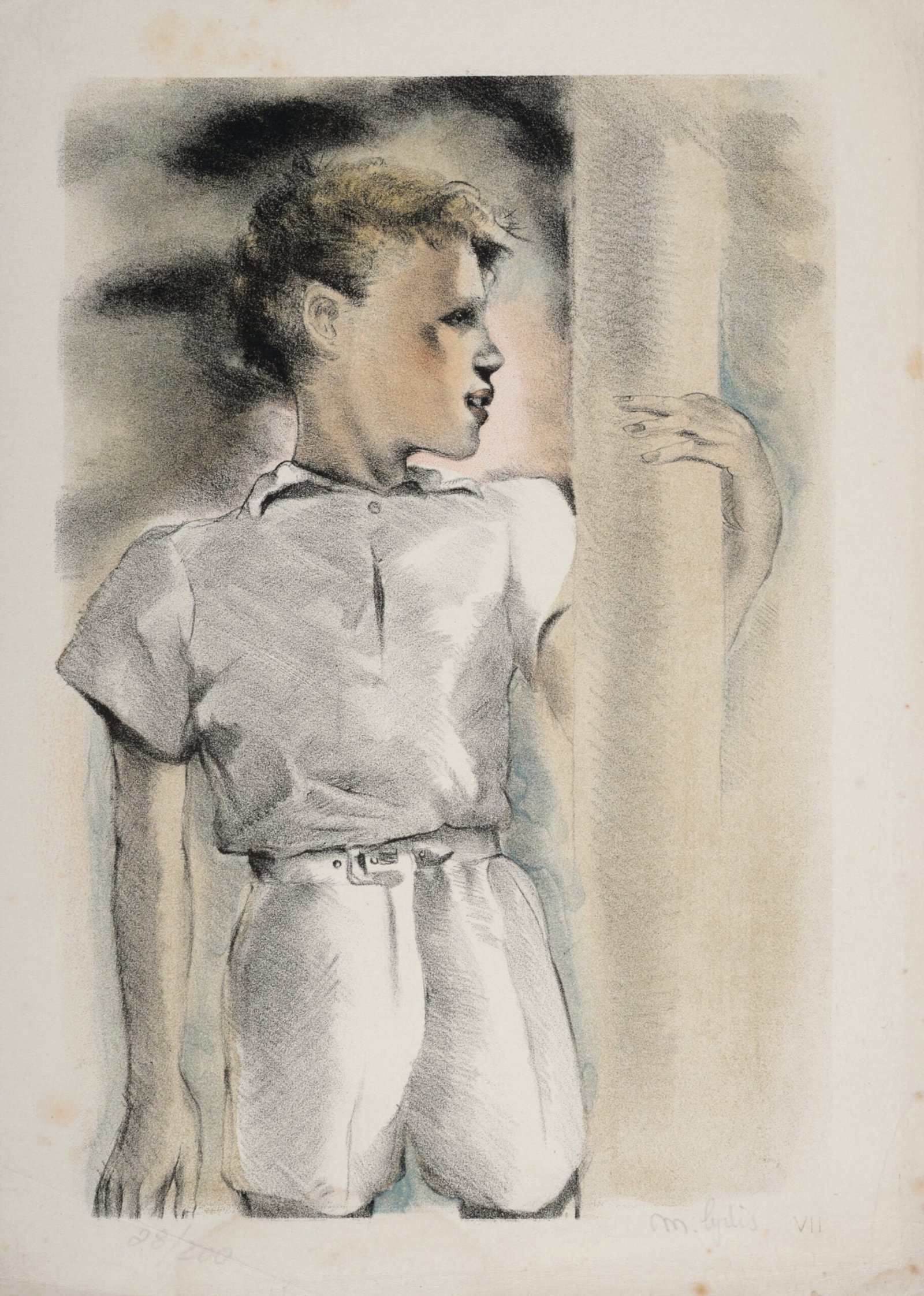 Mariette Lydis (1890-1970) : Portrait d'enfant, 1938: Mariette Lydis (1890-1970) Portrait d'enfant, 1938 Lithograph in colors on velin paper. Hand-signed in pencil lower right. Numbered in pencil 28/200 lower left. Dimensions: + Size of the sheet : 32 x 