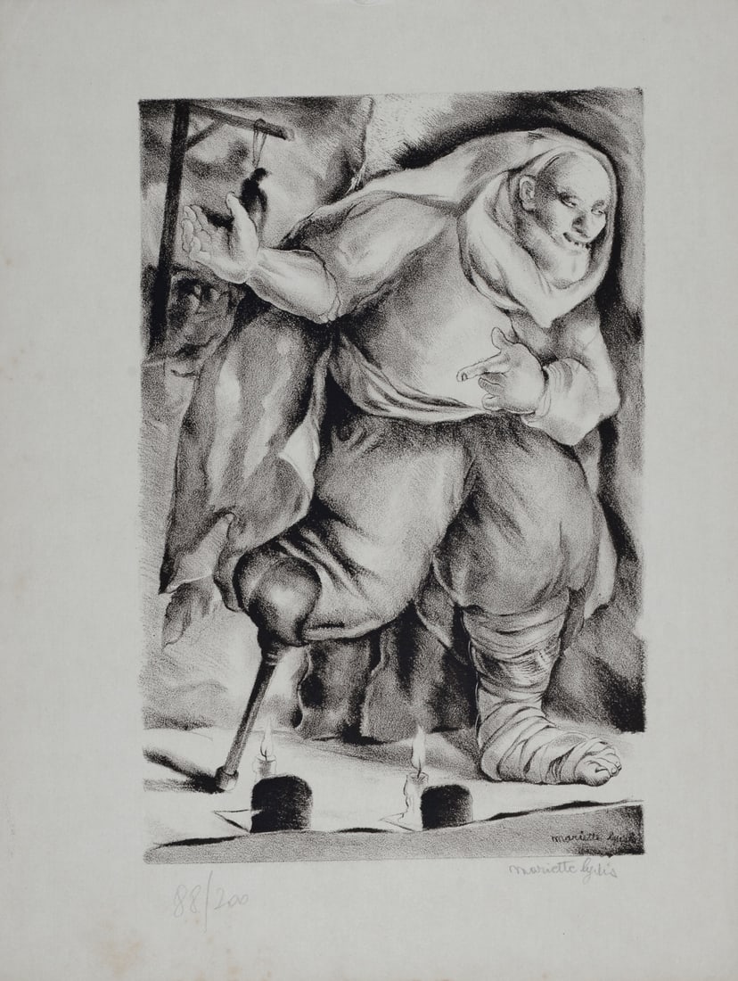 Mariette Lydis : The Beggar, 1938: Mariette Lydis (1890-1970) The Beggar, 1938 Lithograph in colors on velin paper. Hand-numbered in pencil out of 200 in the lower left corner. Please note that the number on the print may vary from the