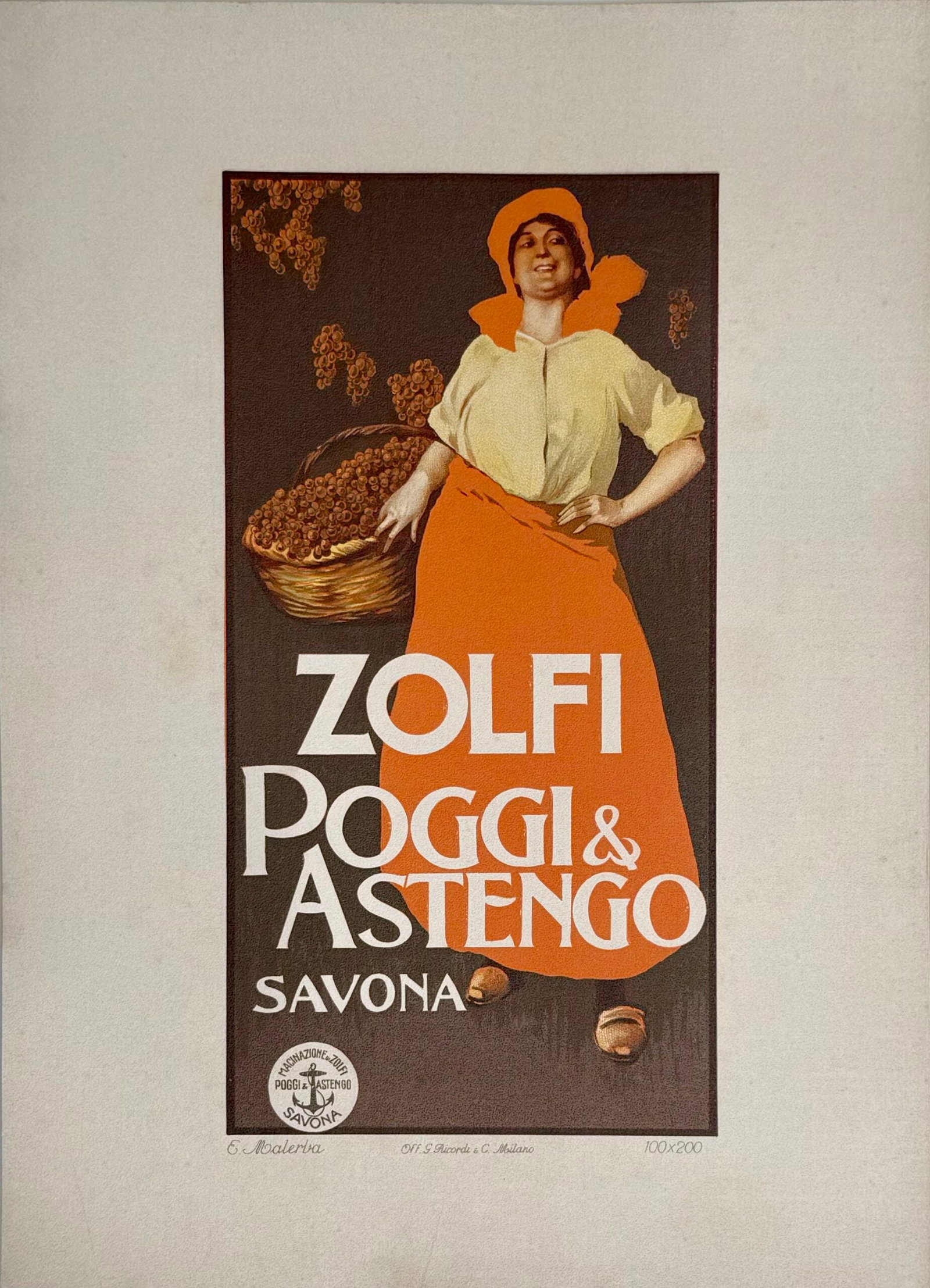 Gian Emilio Malerba - Zolfi, 1914 (Ricordi Portfolio): Gian Emilio Malerba Zolfi, 1914 Lithograph on thick paper, tipped-in on paper. Scarce lithograph from the iconic portfolio Ricordi! Dimensions: Size of the sheet: 36 x 26 cm / 14,1 x 10,2 in. Printed 