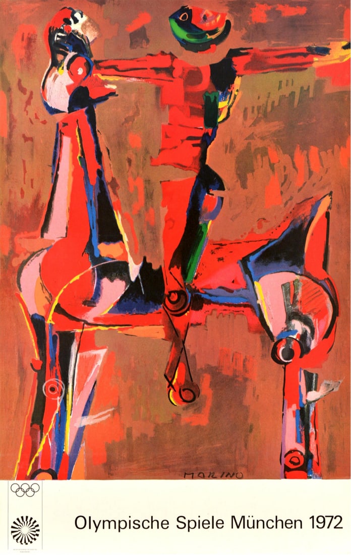 Marino Marini - Summer Olympics Munich, 1972: Marino Marini Summer Olympics Munich, 1972 Offset lithograph poster on paper. for the Olympic Games in Munich in 1972. First open edition - German edition. Signed on the plate lower right. Dimensions: