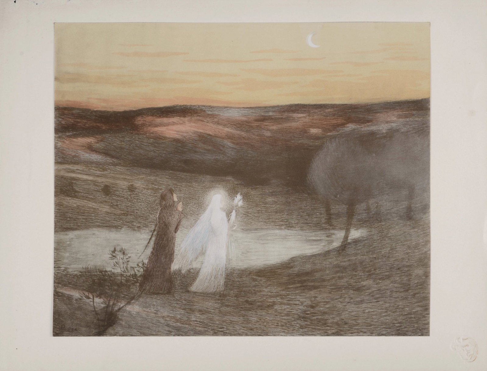 Henri Martin - Dante rencontre Beatrix, 1898: Henri Martin (1860-1943) Dante rencontre Beatrix, 1898 Lithograph on wove paper. Signed on the plate lower left margin. L'Estampe Moderne's blind stamp on the bottom right corner. Dimensions: +Size of