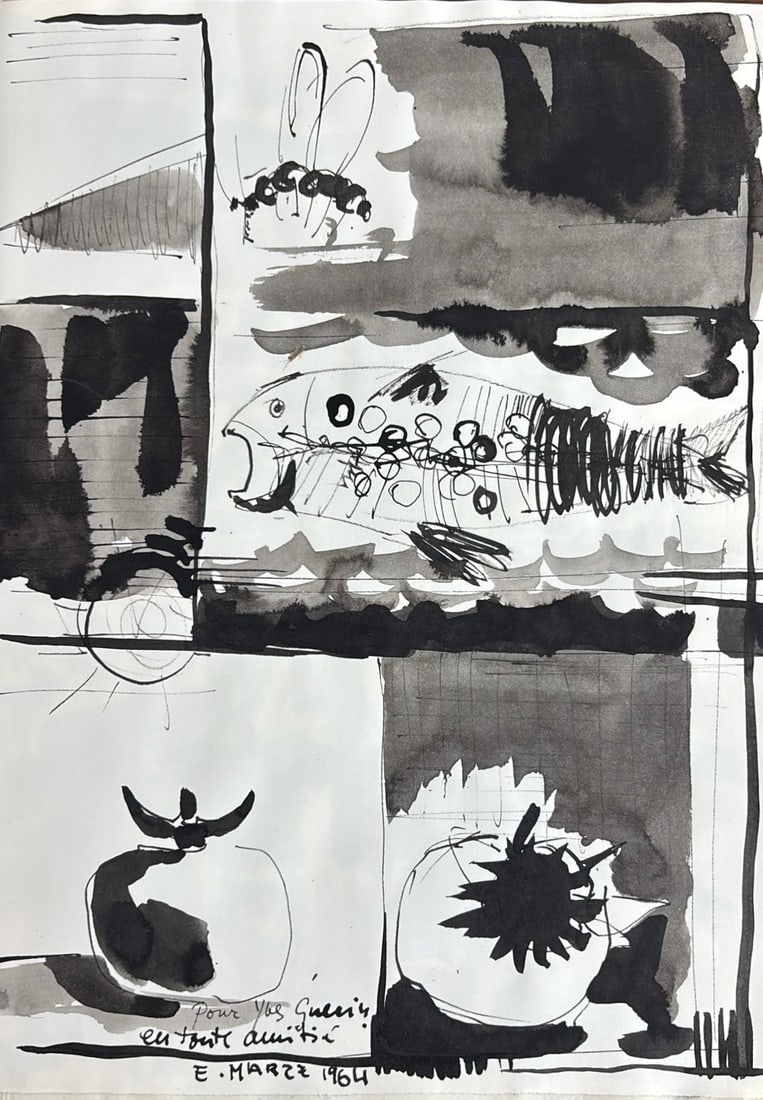 Emile Marze : Untitled, 1964 (Watercolour in black) (1 of 1)