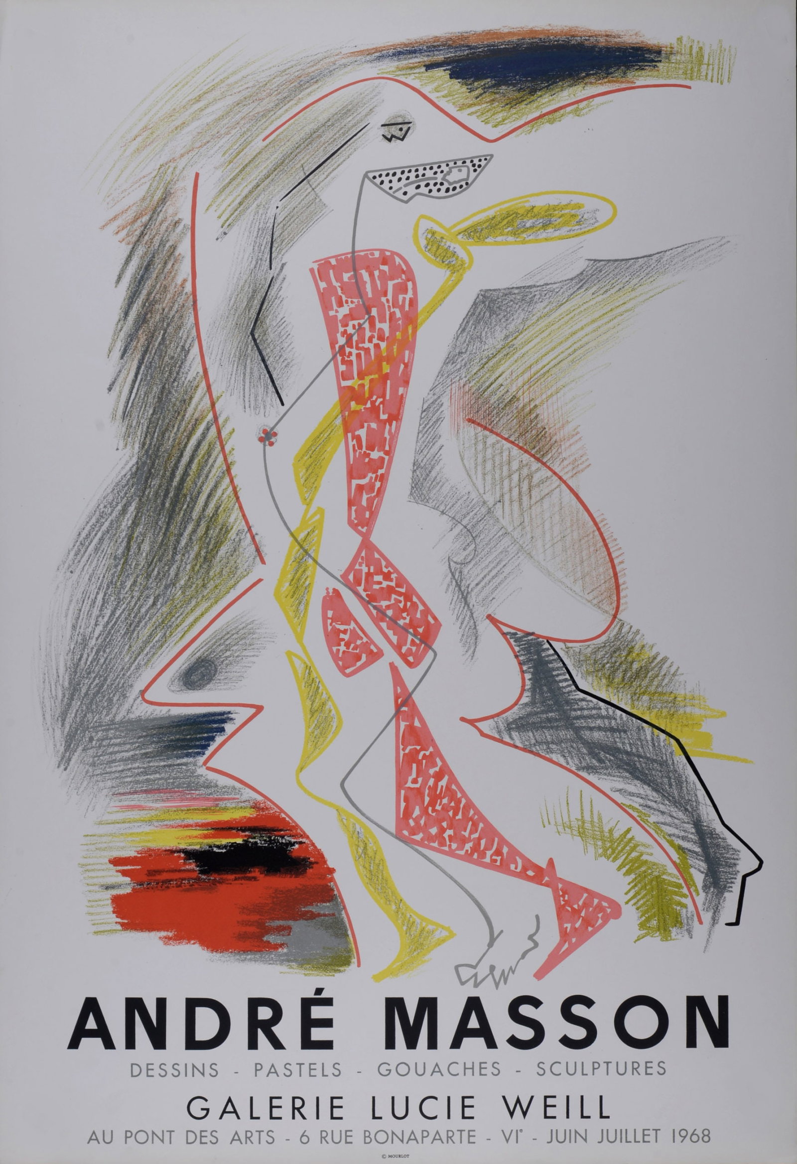 Andre Masson : Galerie Lucie Weill, 1968: Andre Masson (1896-1987) Galerie Lucie Weill, 1968 Original poster for the exhibition of Andre Masson at the galerie Lucie WEILL in 1968 Dimensions: + Size of the sheet: 76.5 x 52 cm / 30.1 x 20.5 in.