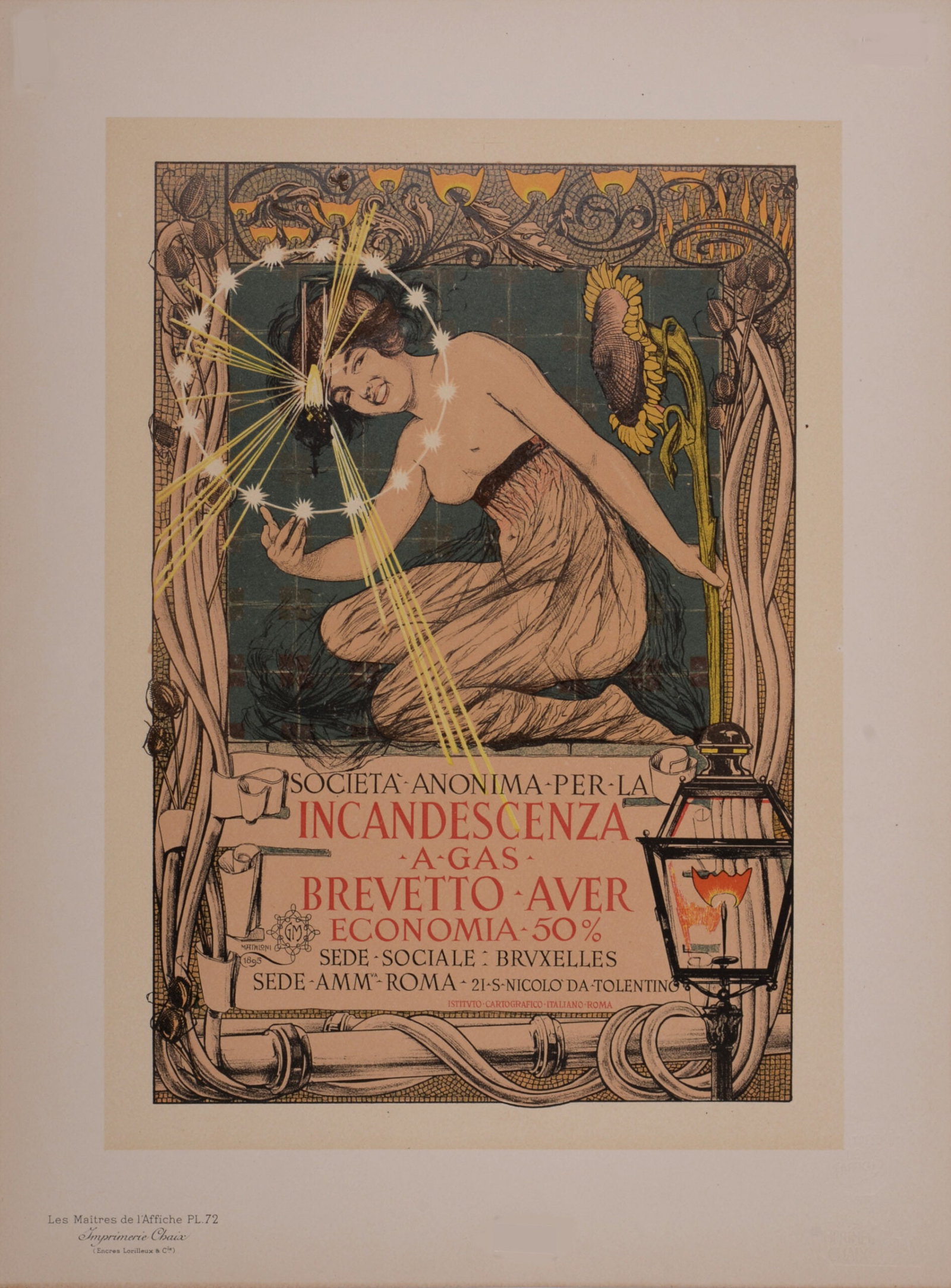 Giovanni Mataloni : Les Maitres de L’Affiche - Incandescenza a Gas, 1897: Giovanni Mataloni (1869-1944) Incandescenza a Gas, 1897 Les Maitres de L’Affiche : PL. 72 Signed on the plate lower right margin. Dimensions : + Size of the sheet : 39,4 x 28,7 cm / 15,5 x 11,3 in +