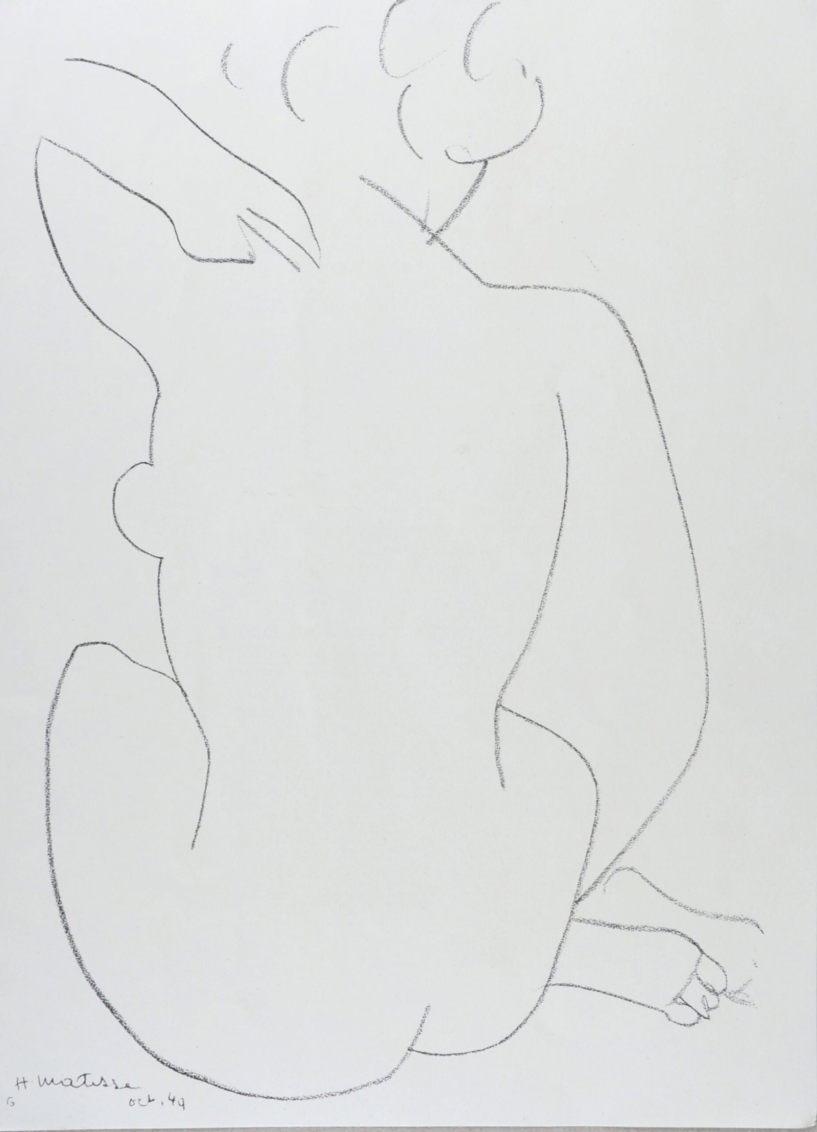 Henri Matisse (After) : Nu de dos, 1981: Henri Matisse (After) Nu de dos, 1981 Lithograph in black and white on vellum paper, after a drawing by the artist. Plate-signed lower left. Dimensions: + Size of the sheet: 38 x 28 cm / 15 × 11 in. 