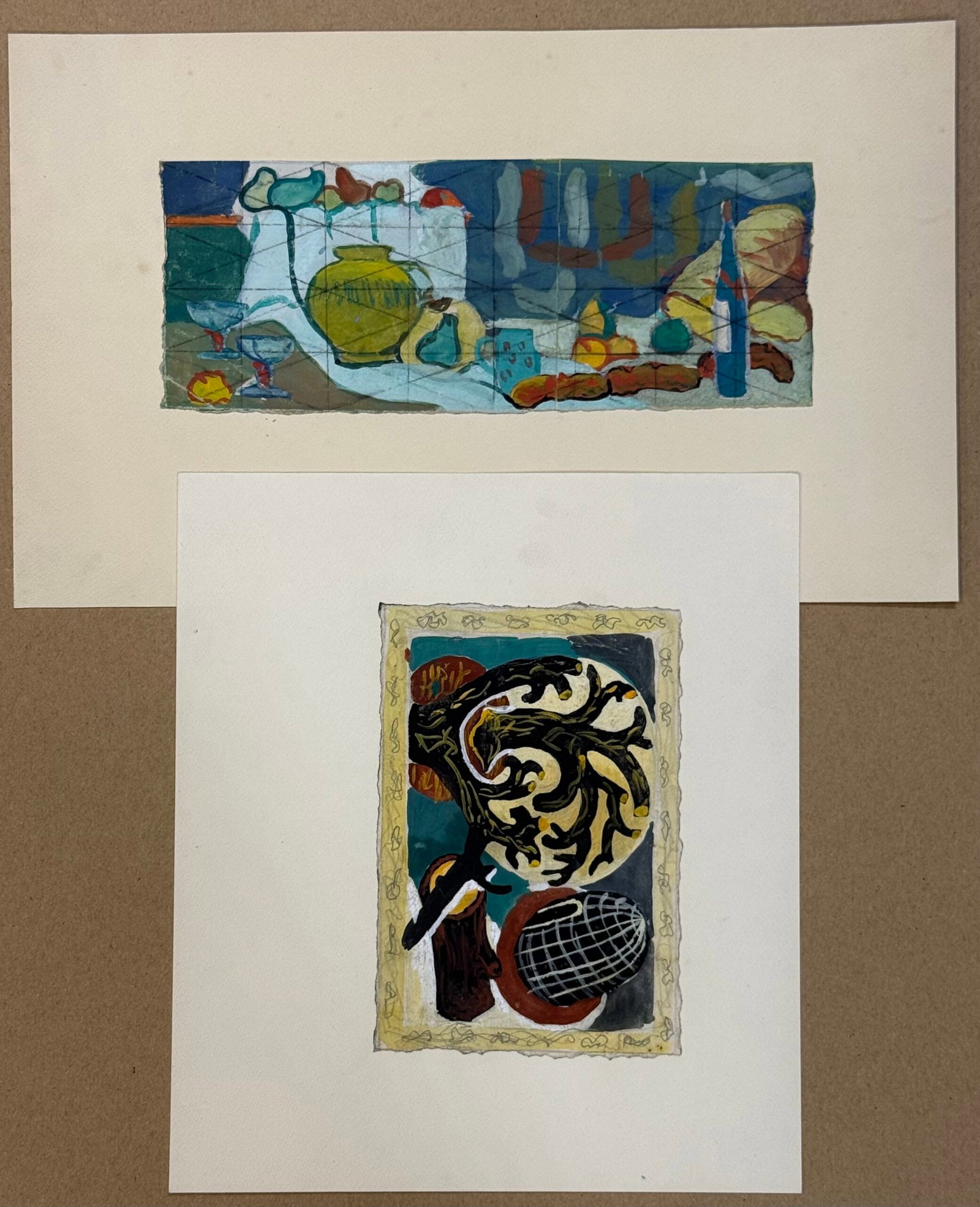 P. Mauduit : Lot of two still lifes (natures mortes), c. 1960 (Gouache) (1 of 3)