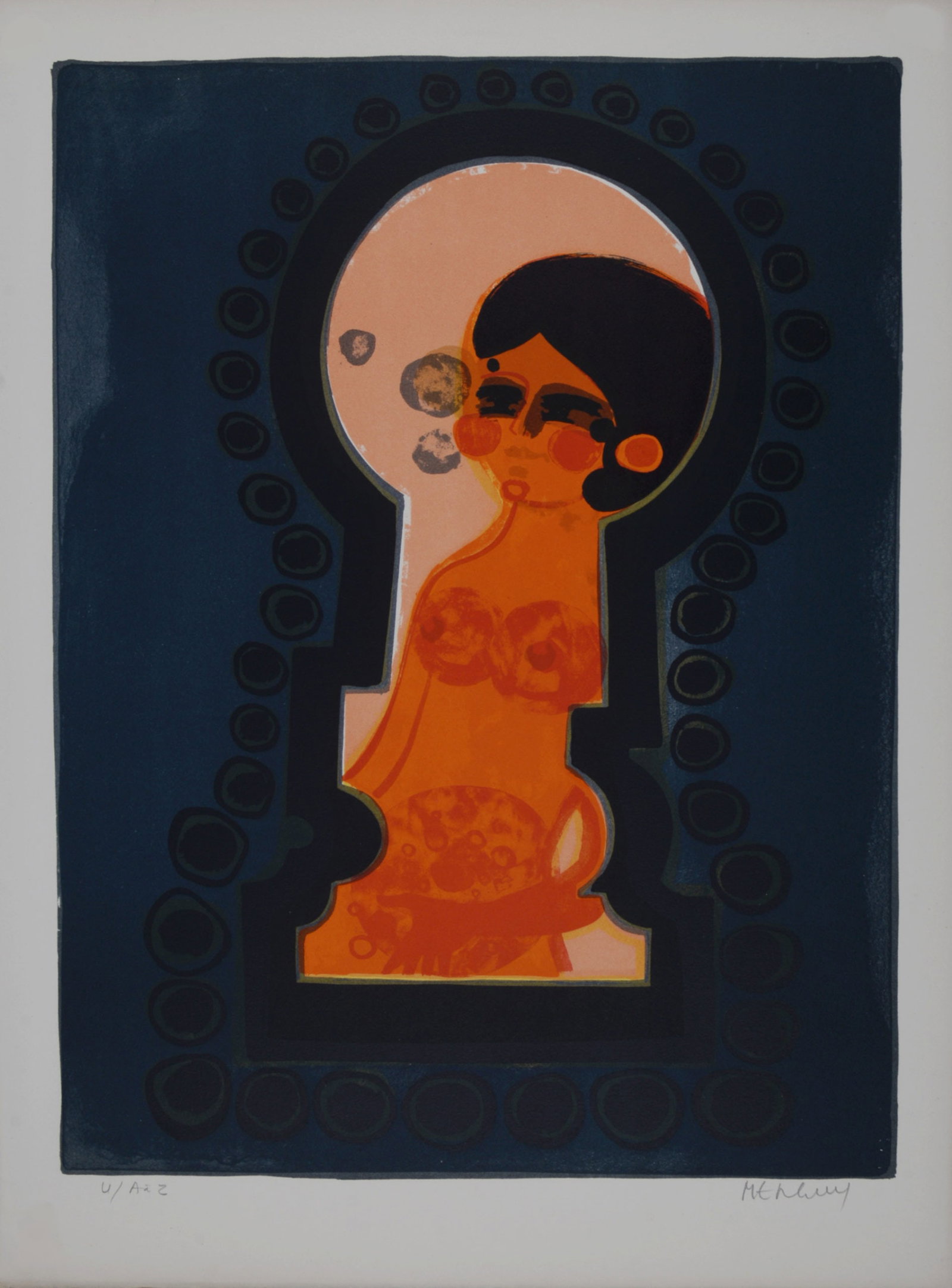 Frederic Menguy - La serrure, Les Angeliques, 1975: Frederic Menguy La serrure, Les Angeliques, 1975 Original lithograph on Velin d'Arches paper. Hand-signed lower right margin. Numbered "U / A a Z" lower left margin. Dimensions: + Size of the sheet: 6