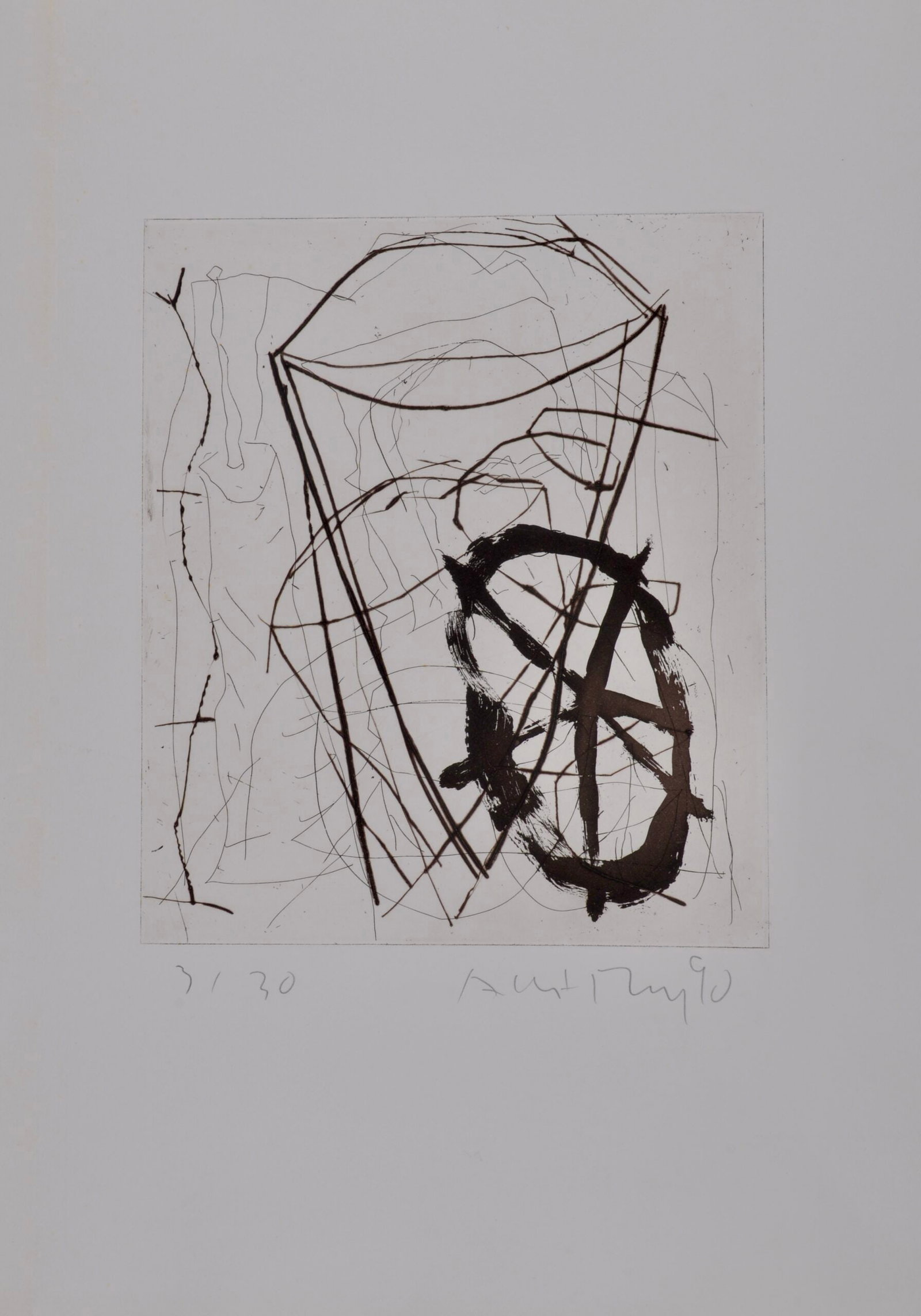 Albert Merz : Untitled, 1990: Albert Merz (1942-) Untitled, 1990 Etching on Zerkall paper Hand-Signed and dated lower right and numbered 3/30 lower left. Dimensions: + Image Size : 29 x 24,7 cm / 11,4 × 9,7 in + Sheet size : 53,3