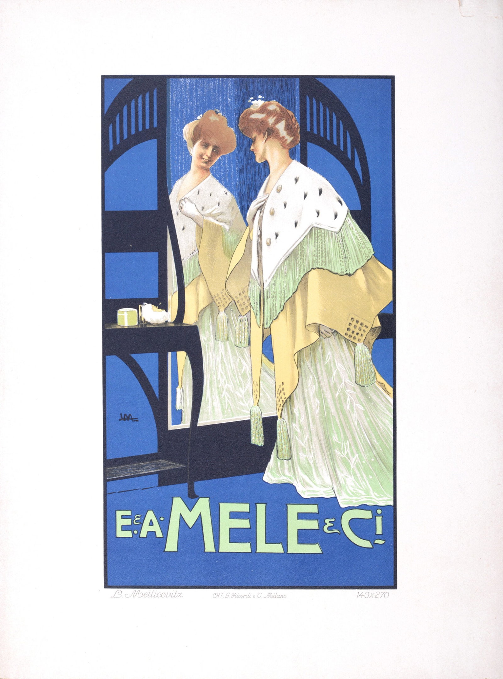 Leopoldo Metlicovitz - Mele, 1914: Leopoldo Metlicovitz (1868-1944) Mele, 1914 Lithograph on thick paper. Scarce lithograph from the iconic portfolio Ricordi! Dimensions: +Size of the sheet: 36 x 26 cm / 14,1 x 10,2 in. Printed by Rico