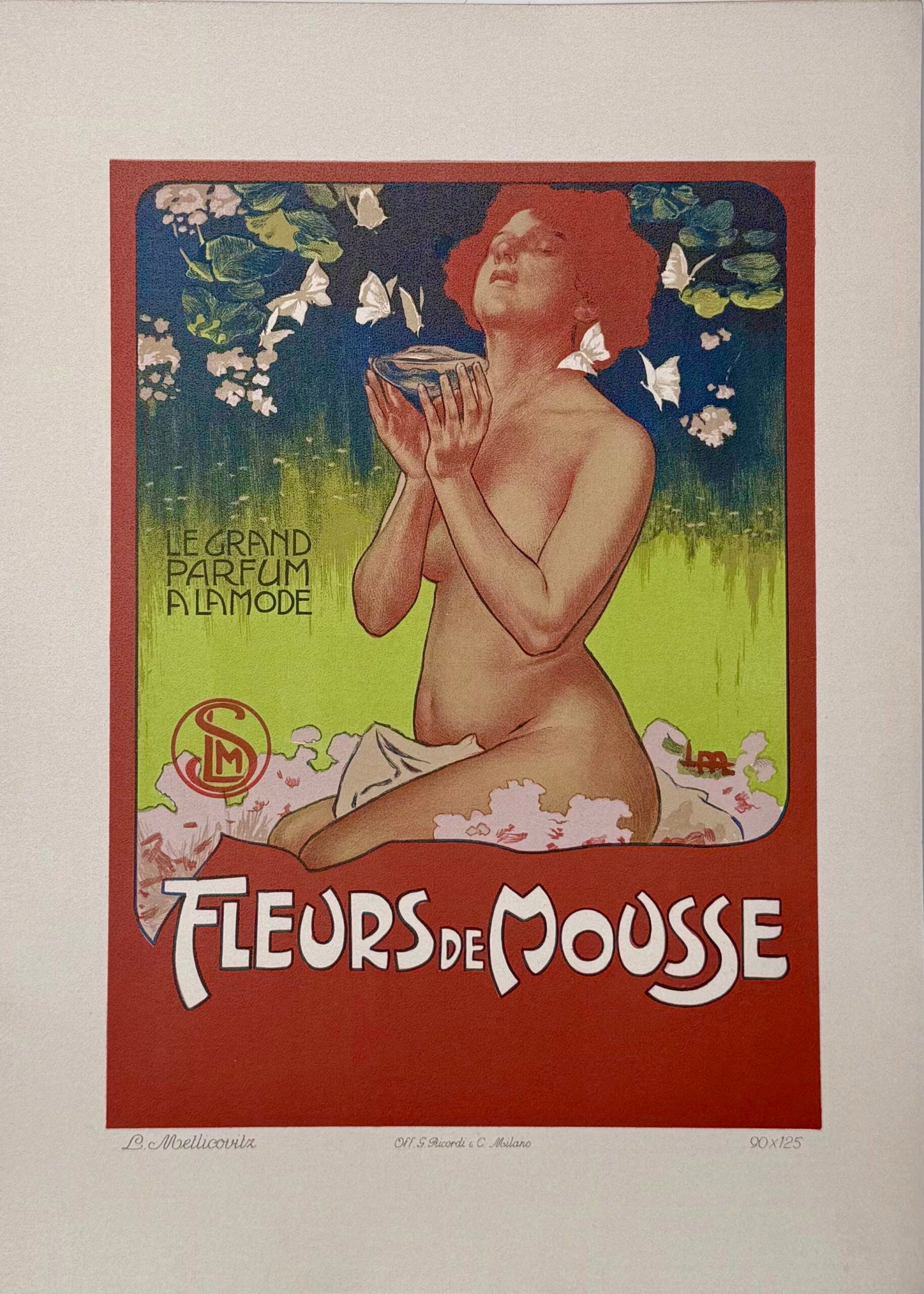 Leopold Metlicovitz - Fleur de Mousse, 1914: Leopold Metlicovitz Fleur de Mousse, 1914 Lithograph on thick paper. Scarce lithograph from the iconic portfolio Ricordi! Dimensions: +Size of the sheet: 36 x 26 cm / 14.17 × 10.24 in. Printed in 191