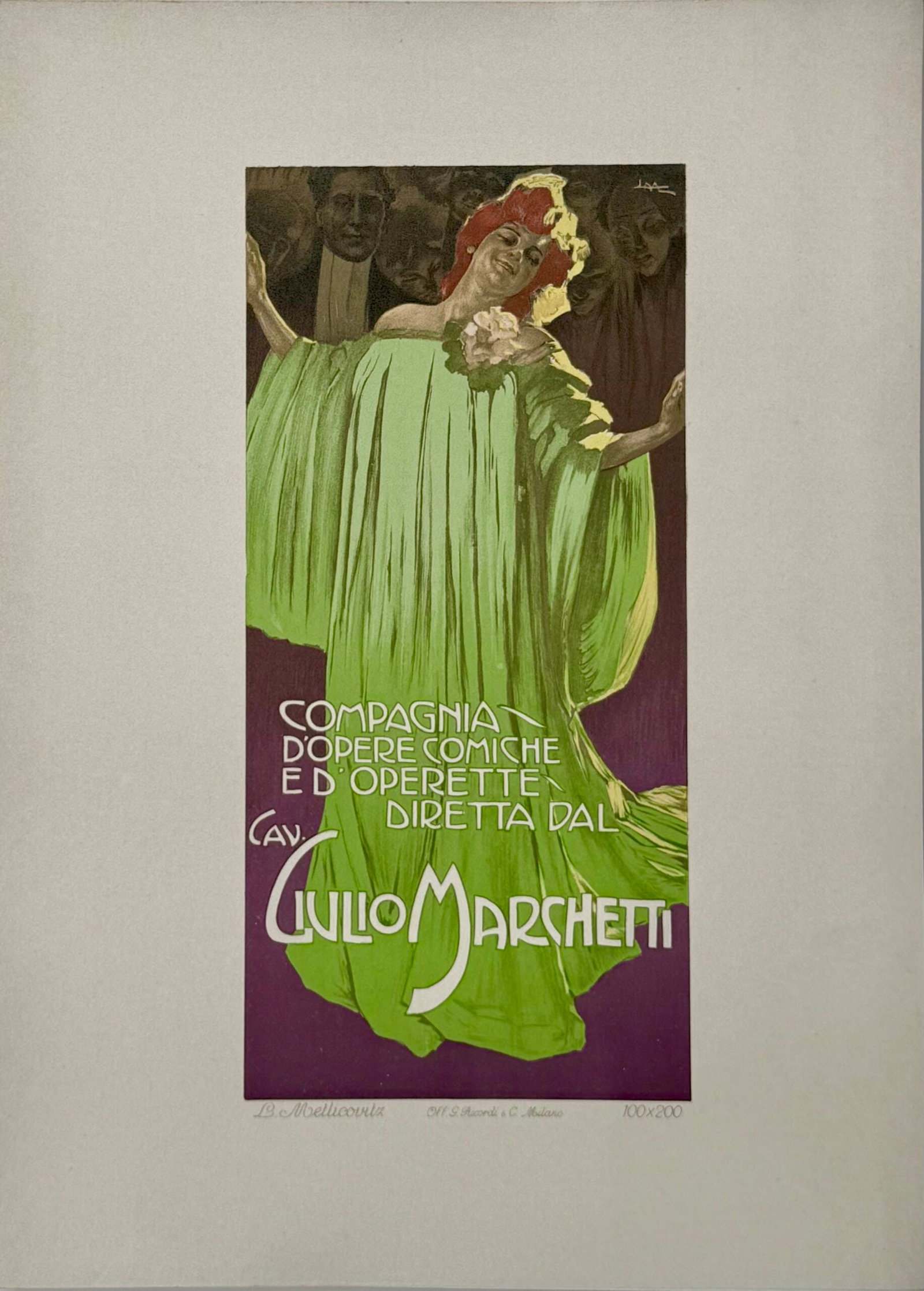 Leopold Metlicovitz - Giulio Marchetti, 1914: Leopold Metlicovitz Giulio Marchetti, 1914 Lithograph on thick paper. Scarce lithograph from the iconic portfolio Ricordi! Dimensions: +Size of the sheet: 36 x 26 cm / 14.17 × 10.24 in. Printed in 19