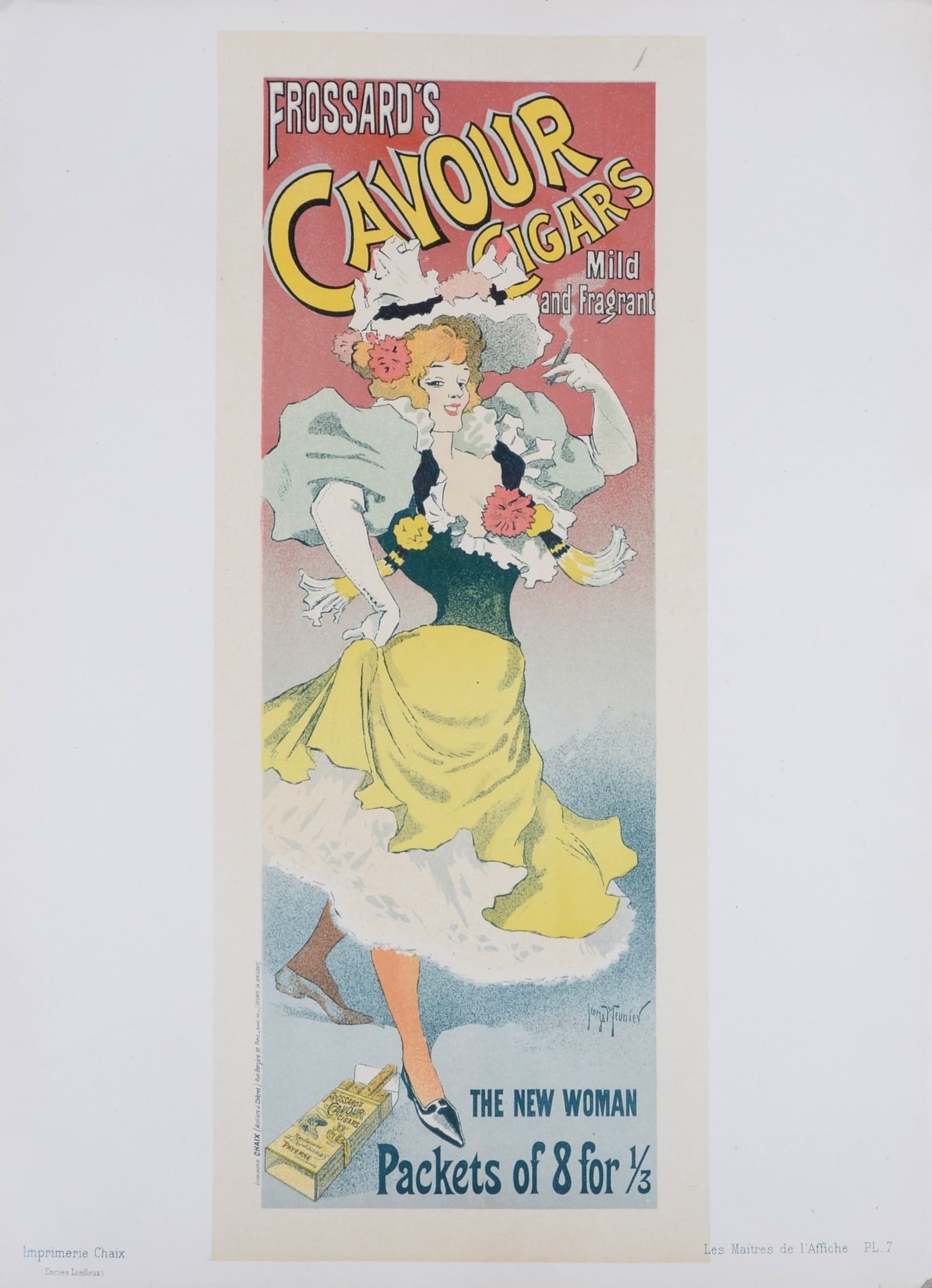 Georges Meunier : Les Maitres de l'Affiche - Frossard's Cavour Cigars, 1896: Georges Meunier (1869-1942) Frossard's Cavour Cigars, 1896 Lithograph on wove paper. Signed on the plate lower right. Plate #7 Blind stamp "Les Maitres de l'Affiche, Imprimerie Chaix" on the bottom ri