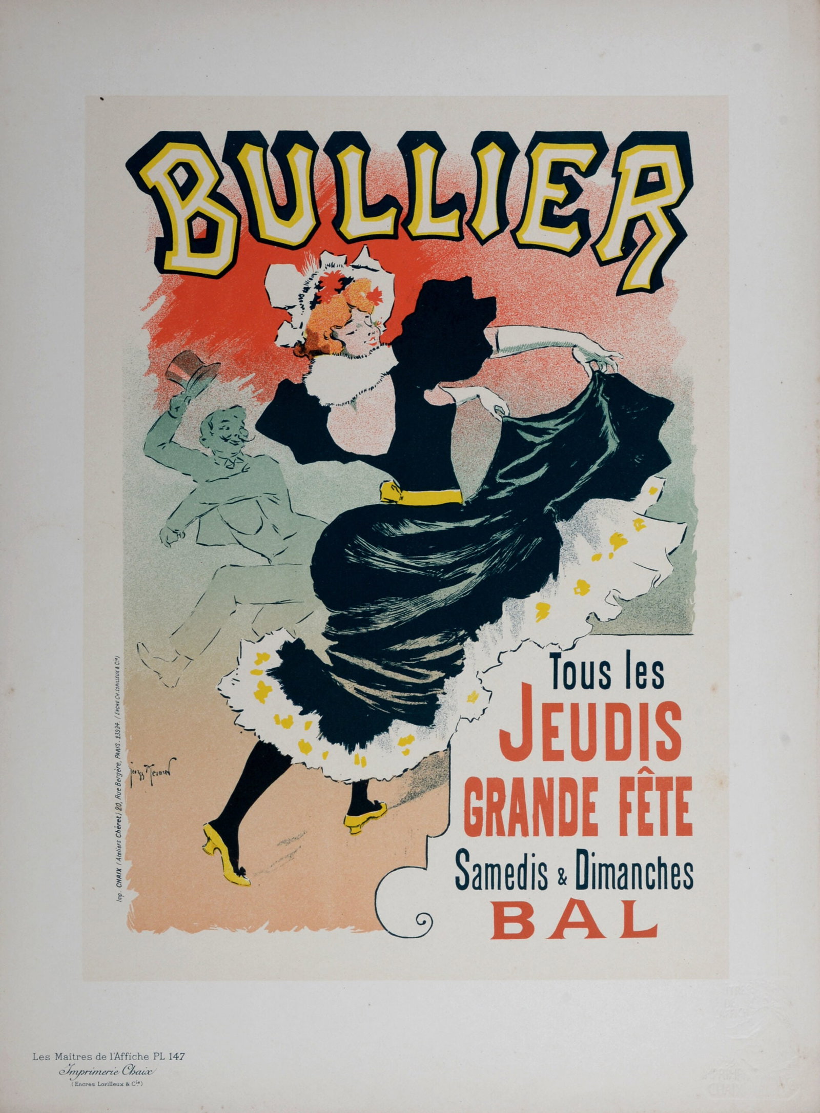 Georges Meunier : Les Maitres de L’Affiche - Bal Bullier, 1899: Georges Meunier (1869-1942) Bal Bullier, 1899 Les Maitres de L’Affiche : PL. 147 Lithograph on wove paper. Signed on the plate lower right margin. Dimensions : + Size of the sheet : 39,4 x 28,7 cm /