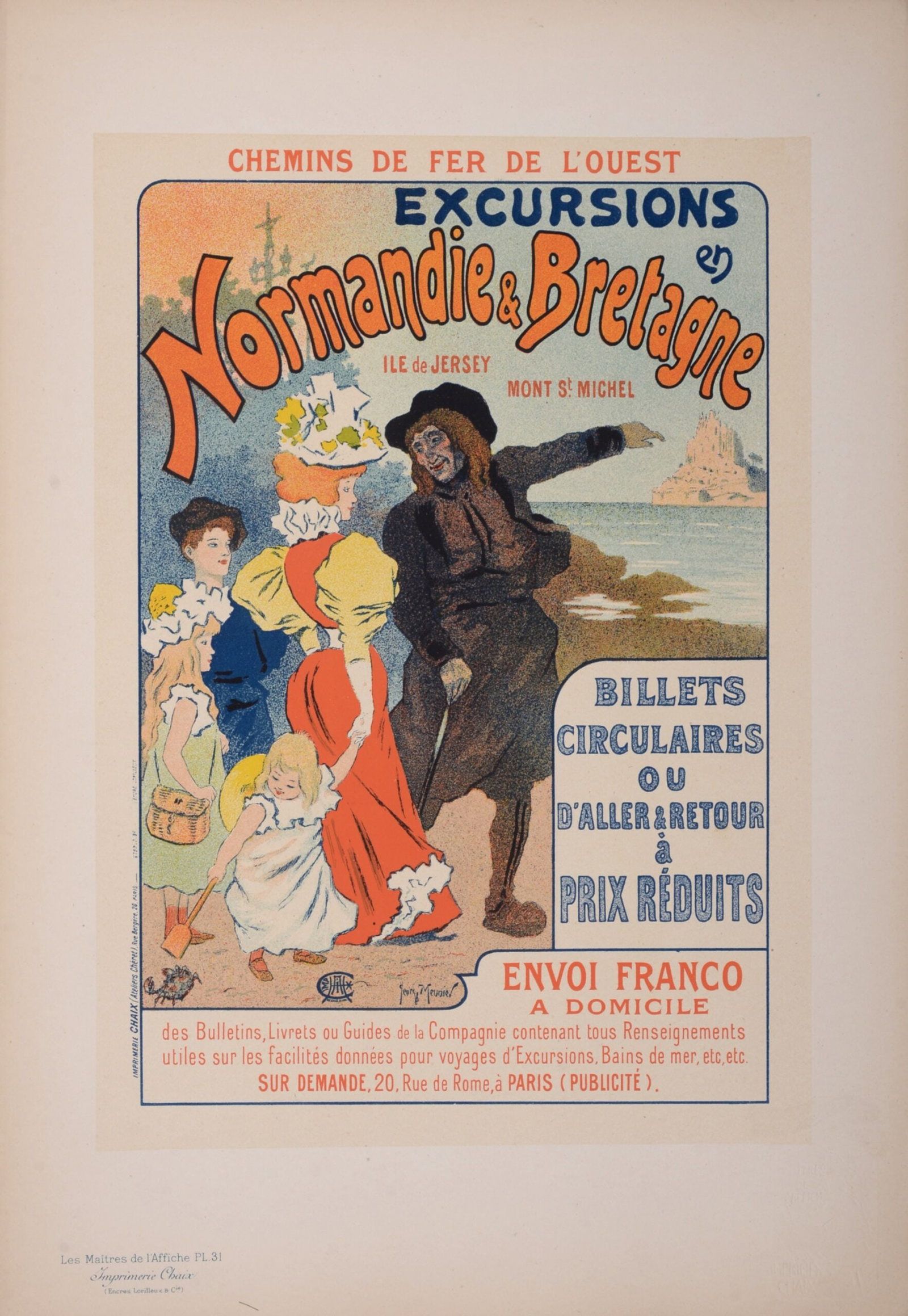 Georges Meunier : Les Maitres de L’Affiche - Excursions en Normandie et en Bretagne, 1896: Georges Meunier (1869-1942) Excursions en Normandie et en Bretagne, 1896 Les Maitres de L’Affiche : PL. 31 Lithograph on wove paper. Signed on the plate lower right margin. Dimensions : + Size of th