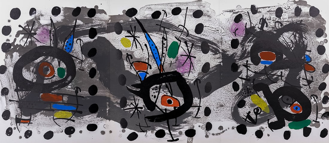 Joan MIRO L'Oiseau Lunaire, L'Oiseau Solaire, Etincelles 1967: Joan MIRO L'Oiseau Lunaire, L'Oiseau Solaire, Etincelles, 1967 Original lithograph Sizes: 27.5 × 12.2 in - 70,2 × 31 cm (sheet) Published in Paris by Revue "XXe siecle", by G. DI SAN LAZZARO. This i