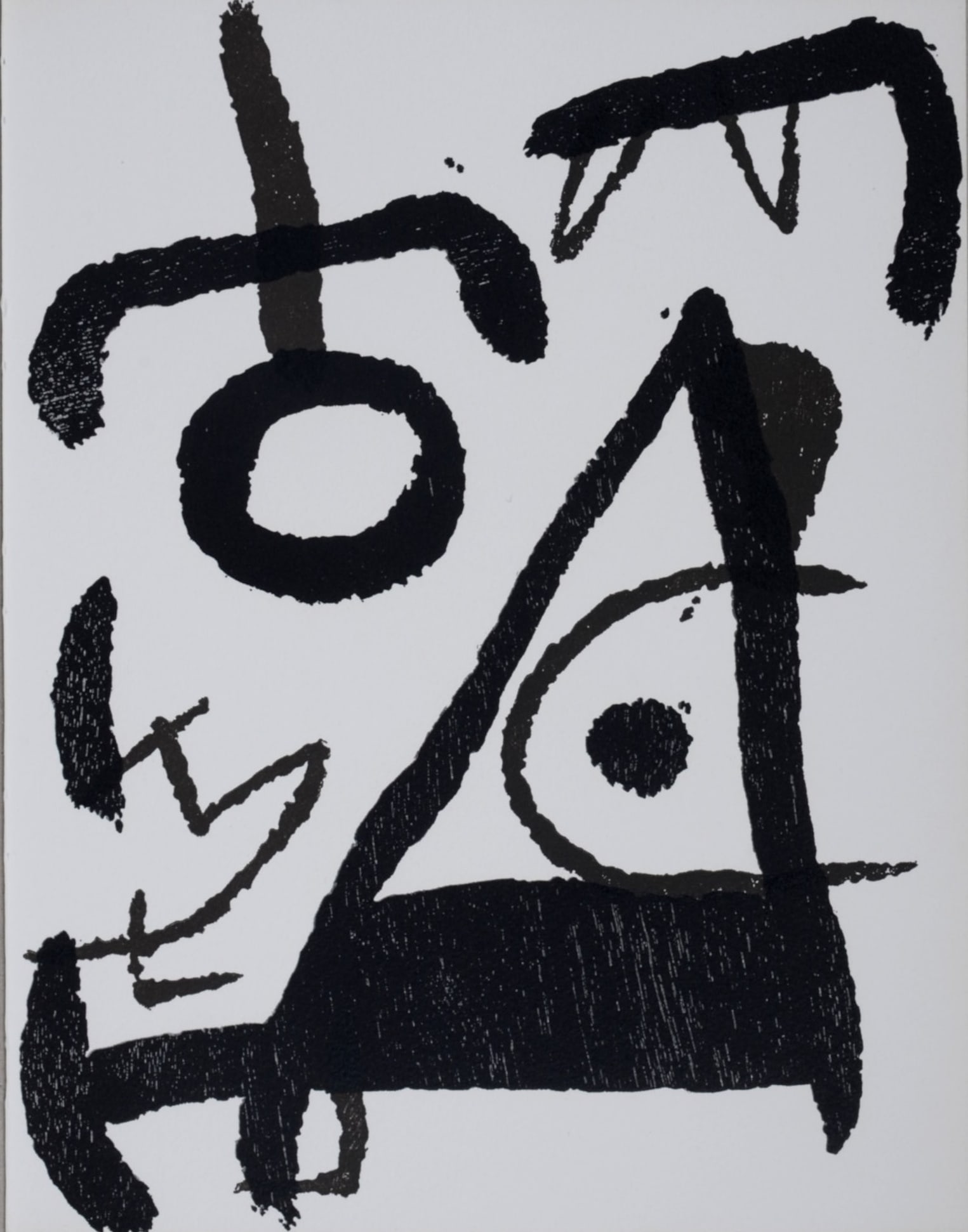 Joan Miro : Composition #4, 1989: Joan Miro (1893-1983) Composition #4, 1989 Woodcut in black and white on Velin paper. Dimensions : + Size of the sheet : 32 x 25 cm / 12.6 x 9.8 in Published by Daniel Lelong, editeur, Paris. Referenc
