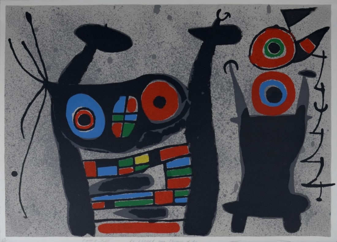 Joan Miro - Lezard aux plumes d’or #2, 1971: Joan Miro (1893-1983) Le Lezard aux plumes d'or #2, 1971 Color lithograph on vellum paper. Dimensions : + Size of the sheet : 35,5 x 50 cm / 13,98 x 19,69 in Printed by Mourlot, Paris. Referenced in M