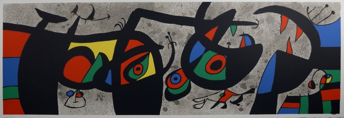 Joan Miro - Lezard aux plumes d’or #4, 1971: Joan Miro (1893-1983) Le Lezard aux plumes d'or #4, 1971 Color lithograph on vellum paper. With Miro watermark lower left. Dimensions : + Size of the sheet : 35,5 x 100 cm / 13,9 x 39,3 in Please note